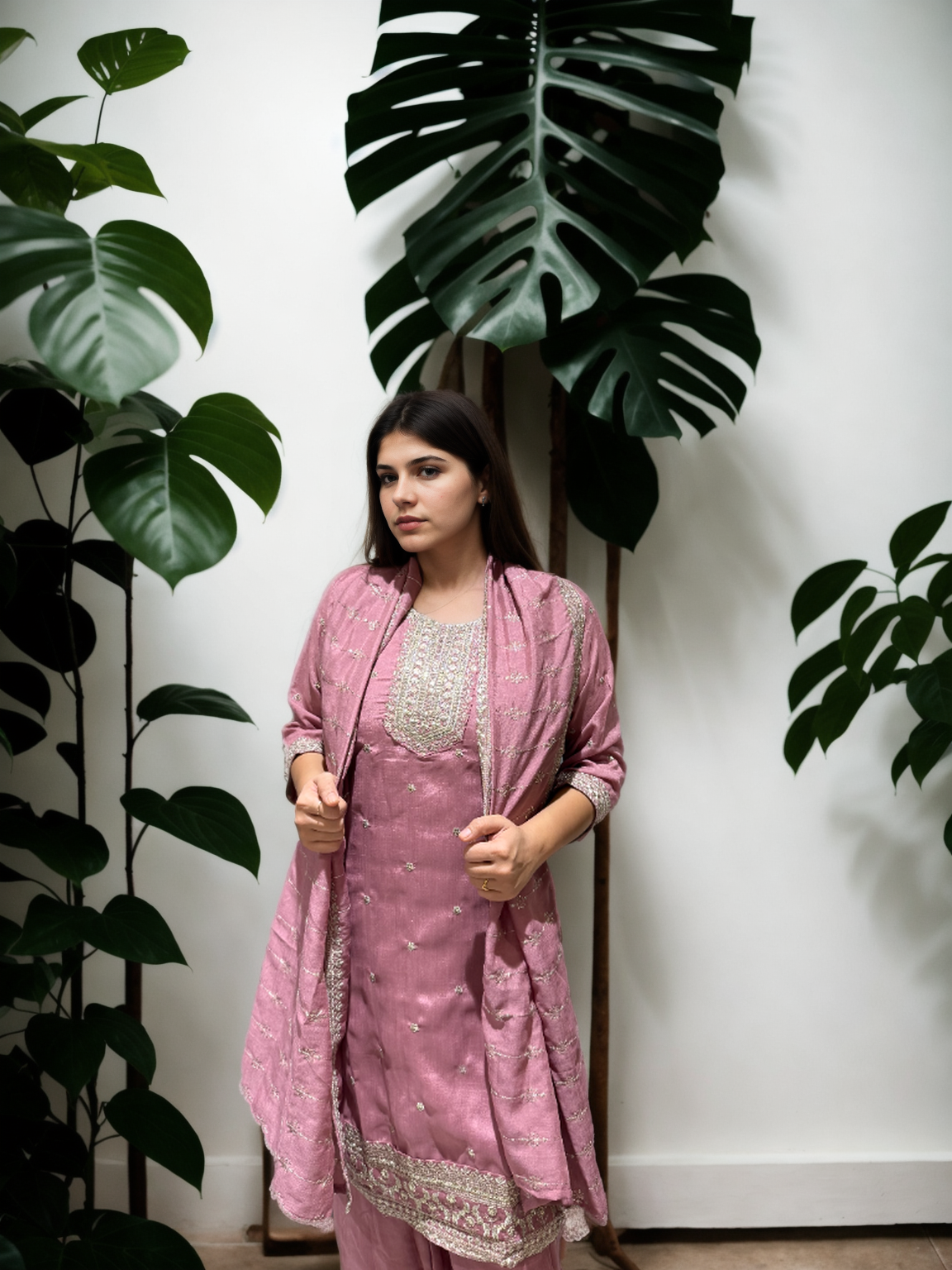 Timeless Charm: Embroidered Afghani Suit Set with Shimmer Detailing