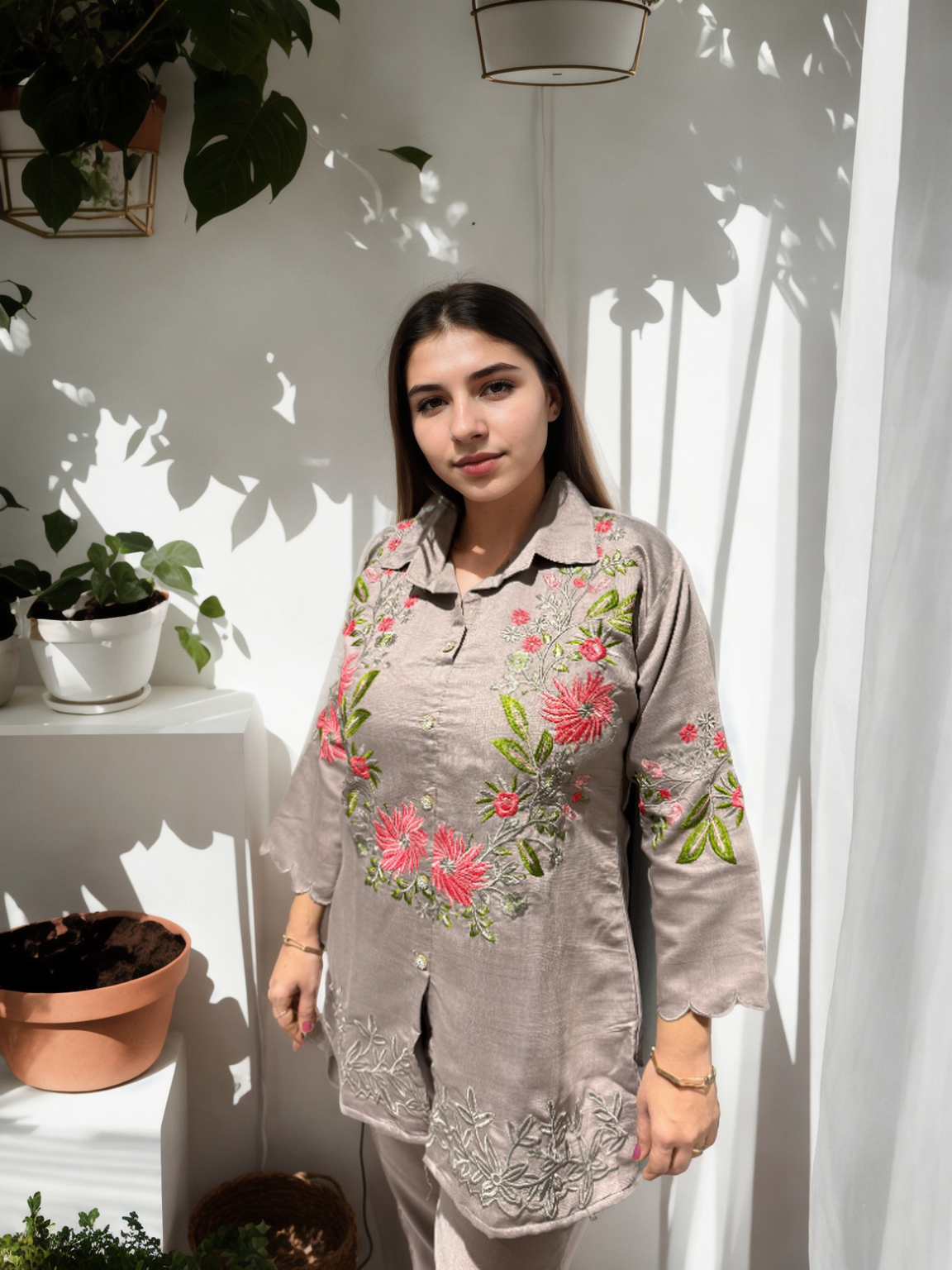 Floral Grace Embroidered Coord Set in Vatican Silk (With Inner)