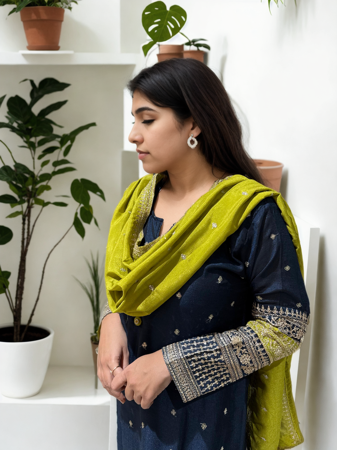 Vichitra Silk Suit Set with Embellished Kurta & Matching Dupatta – Dual Shades