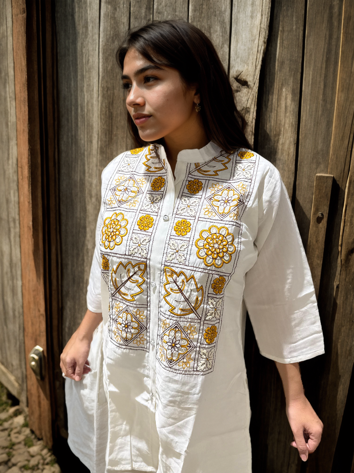 Floral Tile Embroidered Co-ord Set in Roman Silk