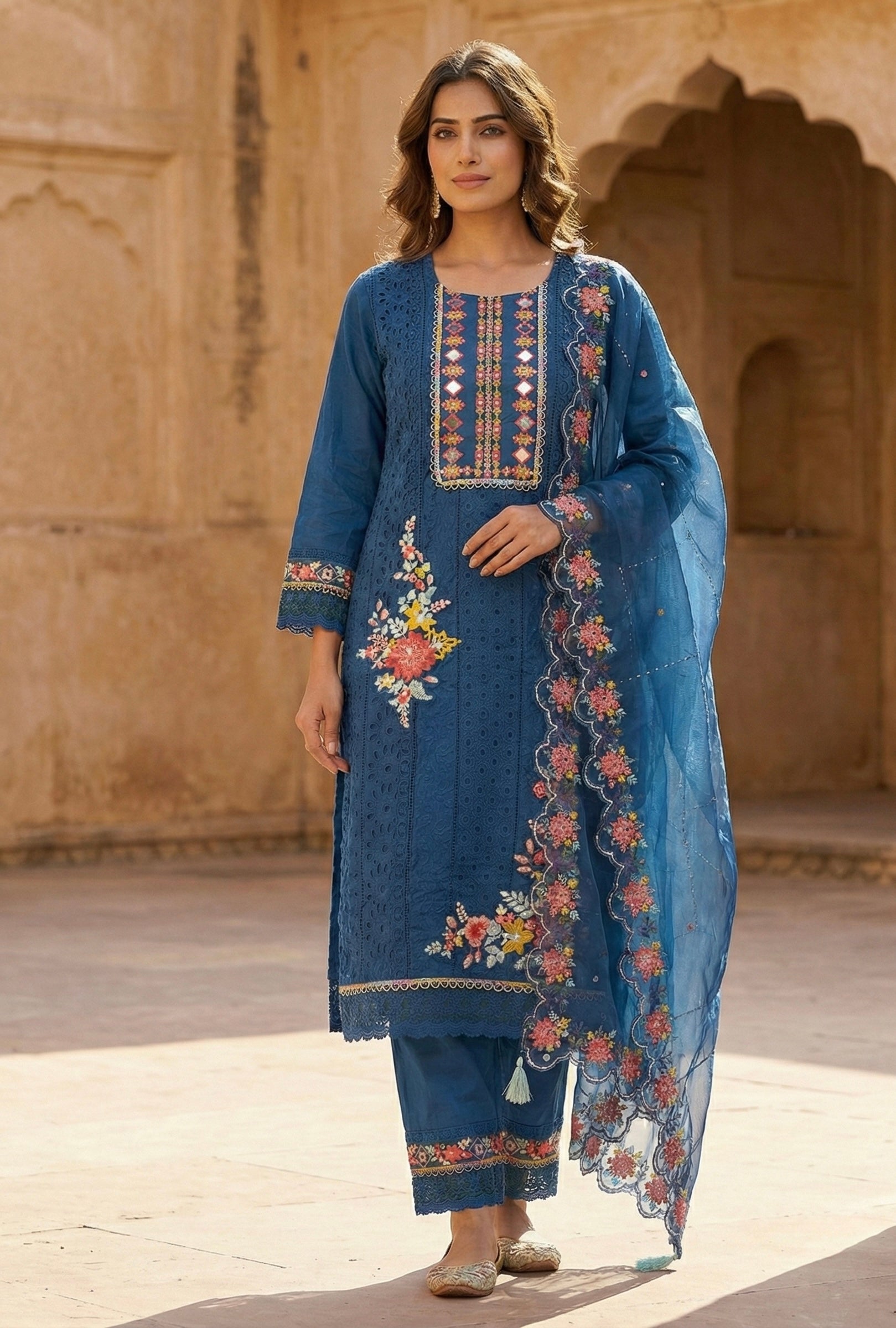 The Royal Indigo Edit: Signature Handwork & Organza Ensemble