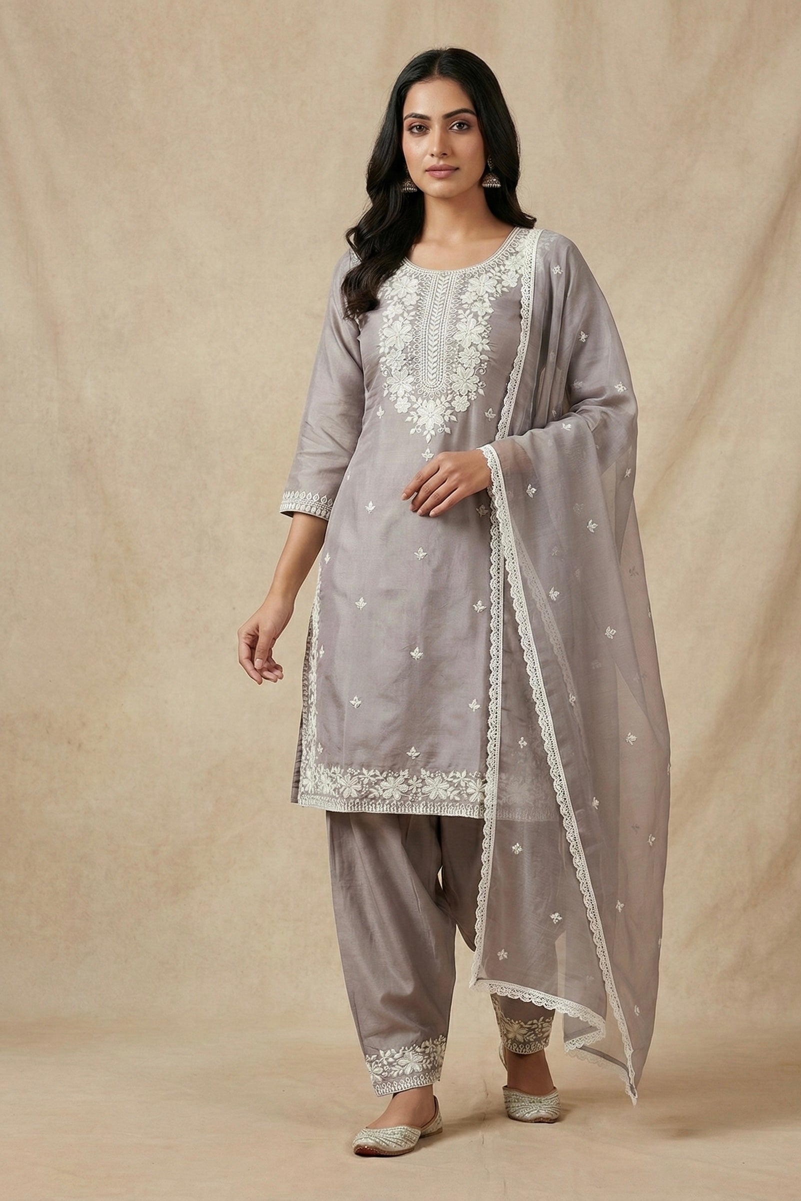 Patiala Suit Set with Hand-Embroidered Detailing & American Crepe Inner