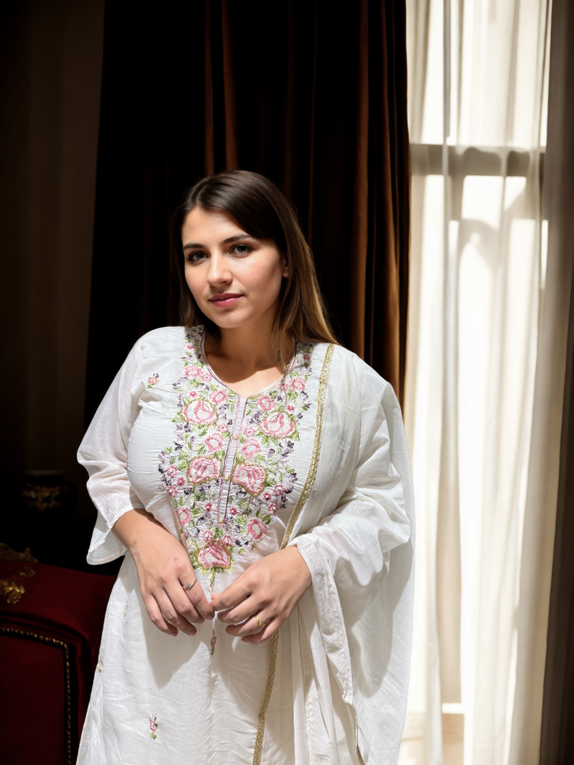 Bloom: Hand-Embroidered Mul Chanderi Suit Set