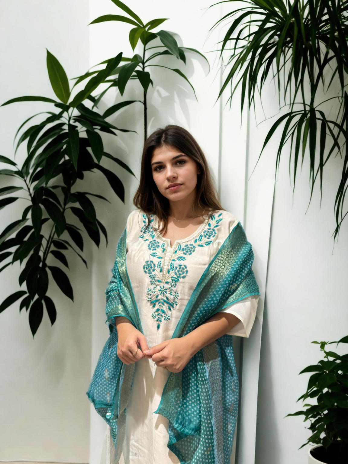 Roman Silk Handwork Suit Set with Bandhani Organza Dupatta (M to 5XL)