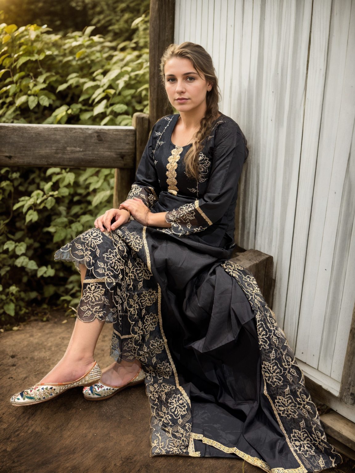 Noir Elegance - Roman Silk Embroidered Suit Set