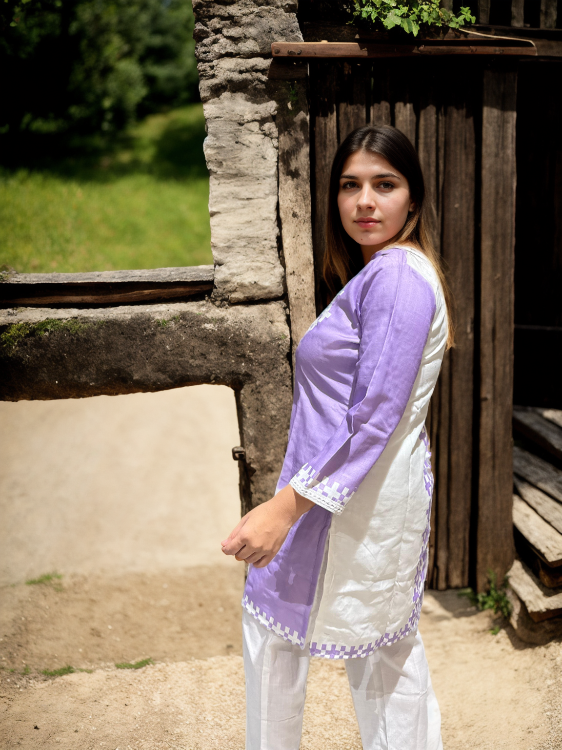 Dual-Tone Cotton Silk Kurta Set (Yellow & Lavender) – Signature Collection