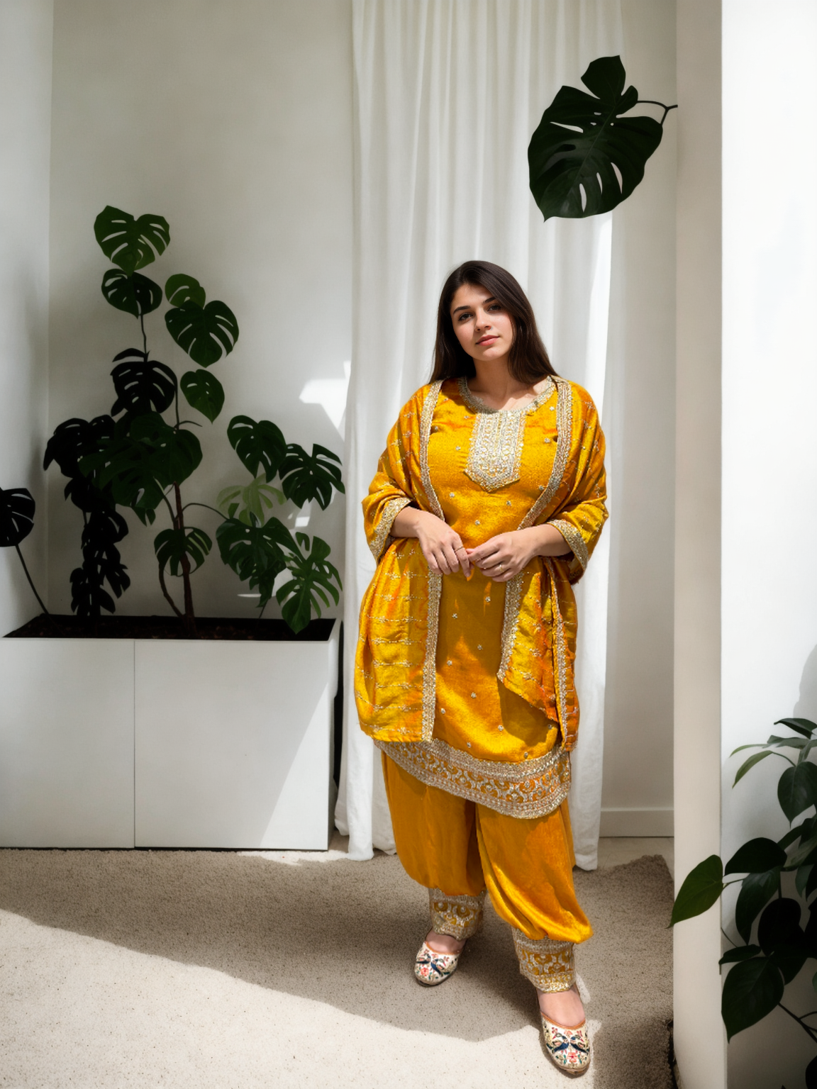 Timeless Charm: Embroidered Afghani Suit Set with Shimmer Detailing