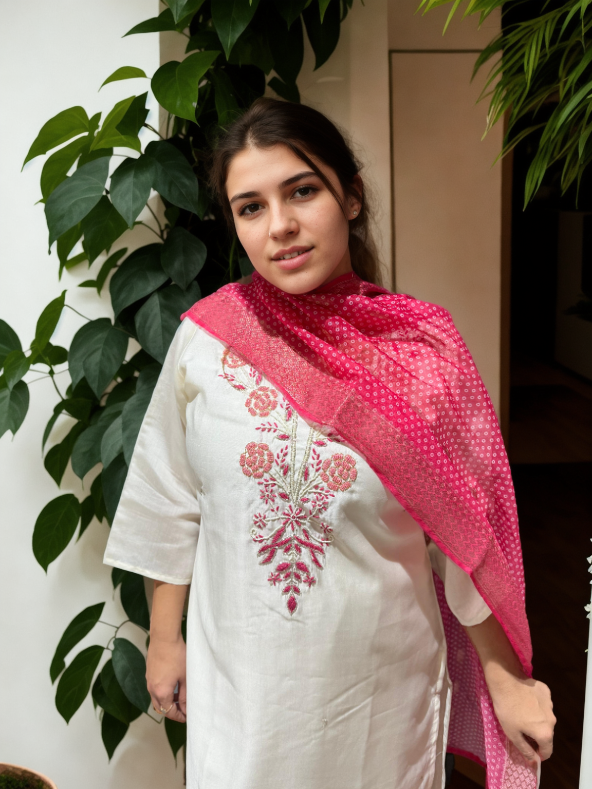 Roman Silk Handwork Suit Set with Bandhani Organza Dupatta (M to 5XL)