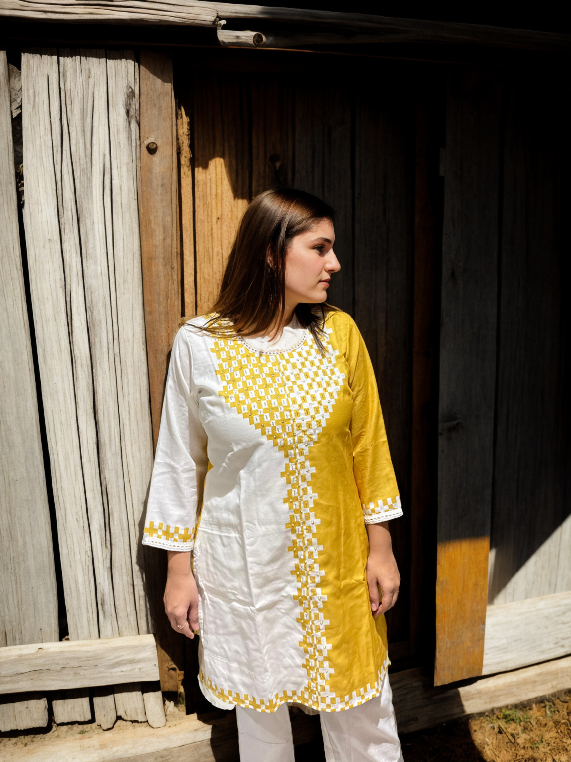 Dual-Tone Cotton Silk Kurta Set (Yellow & Lavender) – Signature Collection