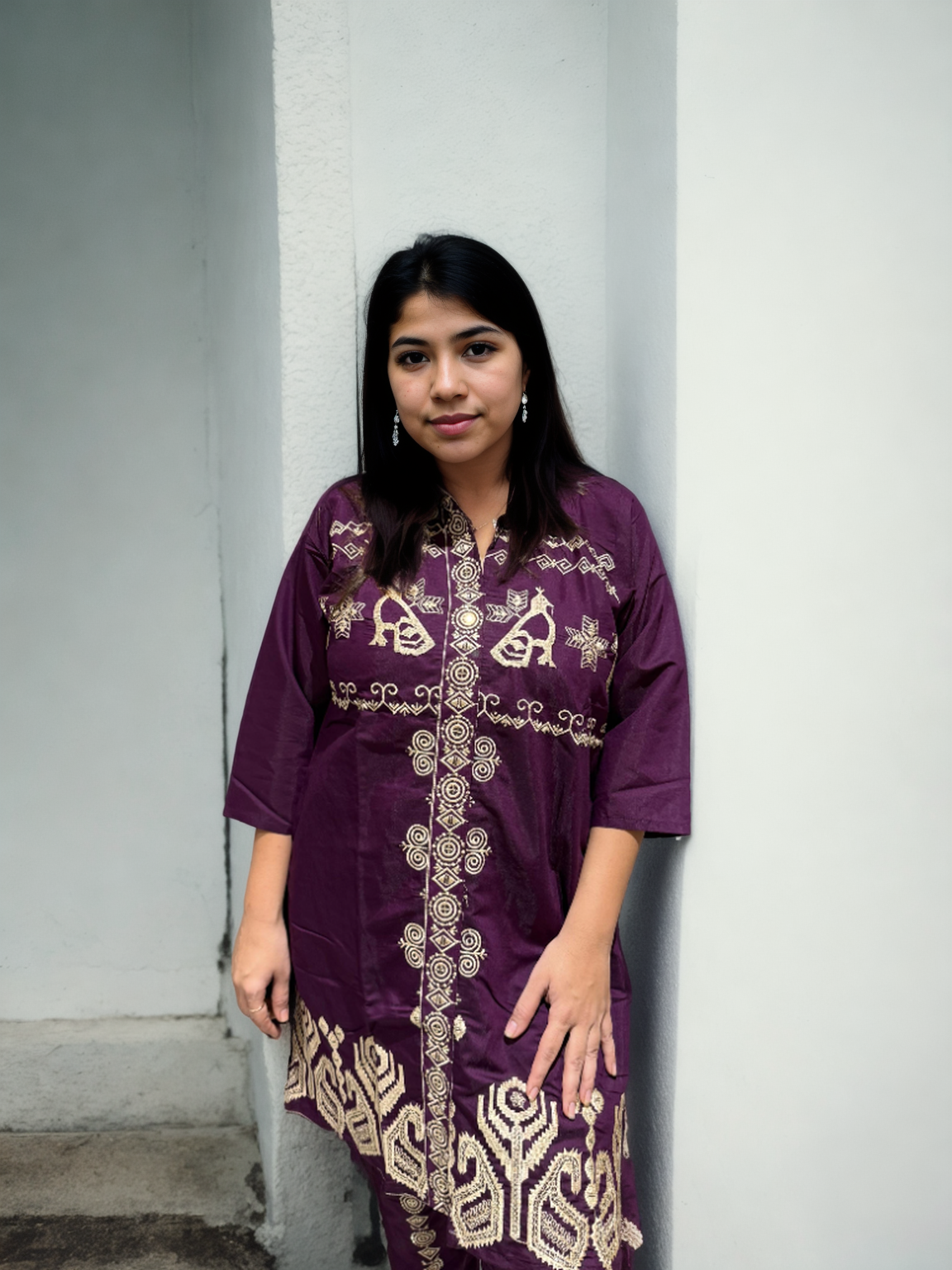 Regal Embroidered Coord Set in Roman Silk – Wine & Maroon Shades