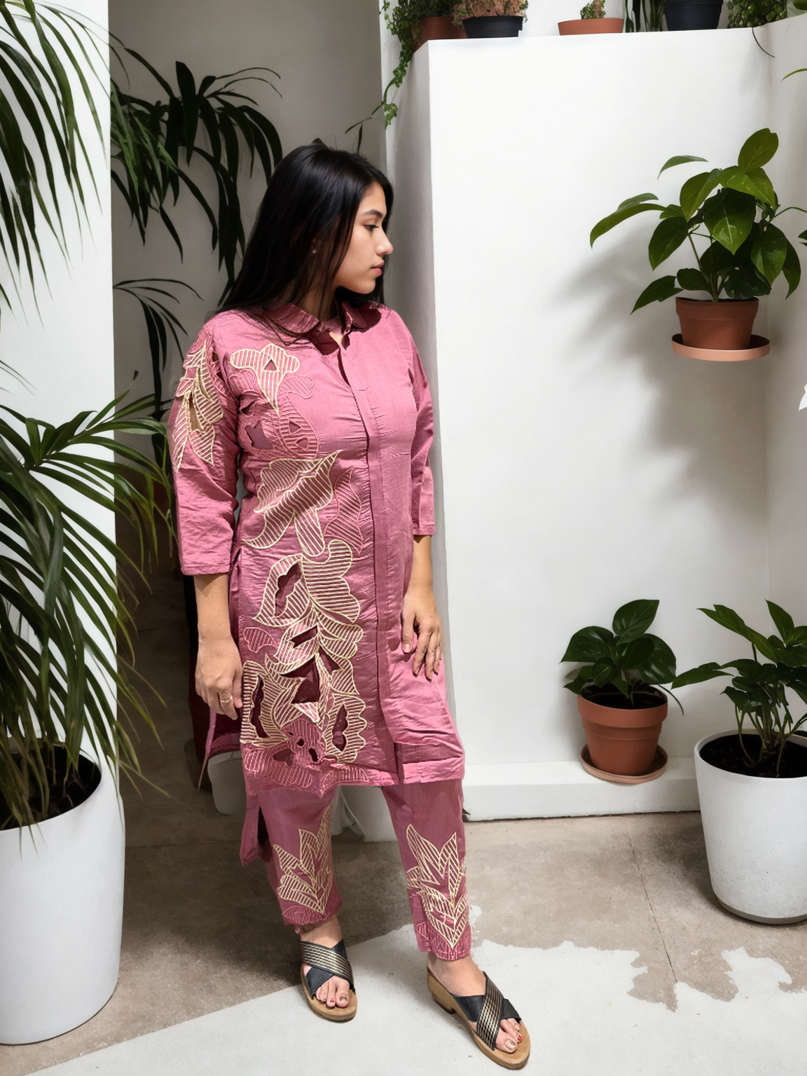 Cutwork Bloom Coord Set in Roman Silk β With Inner