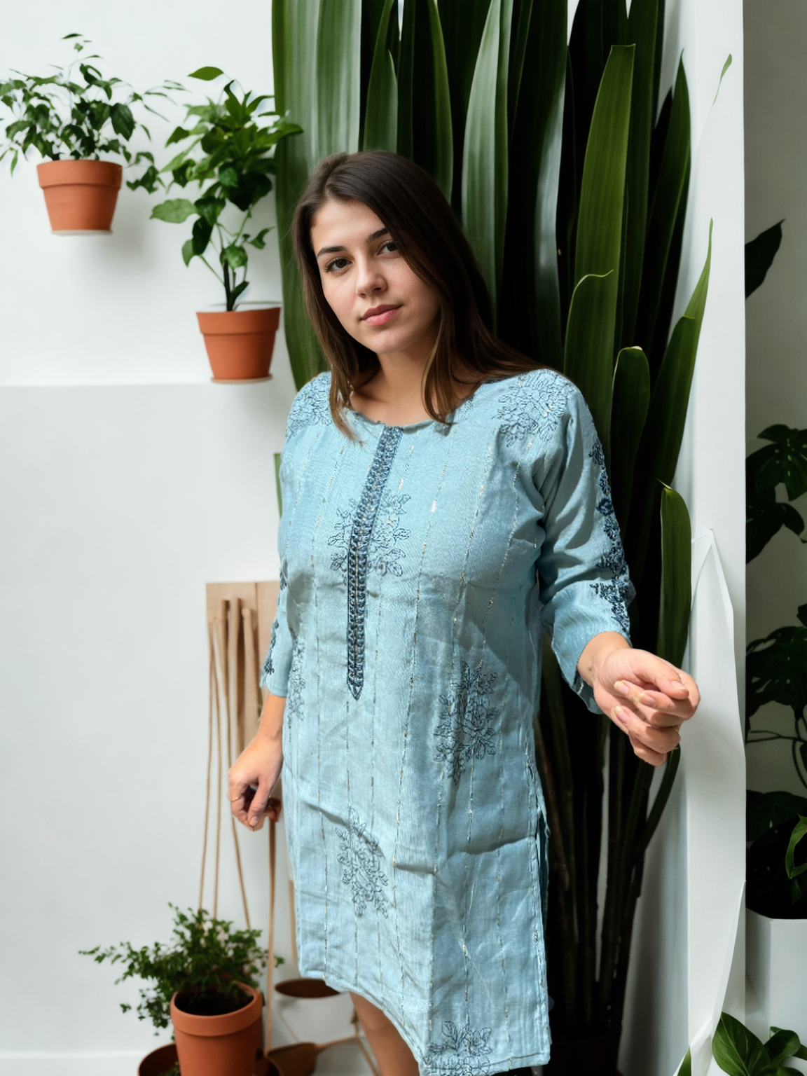 Berlin silk Blue Embroidered Coord Set