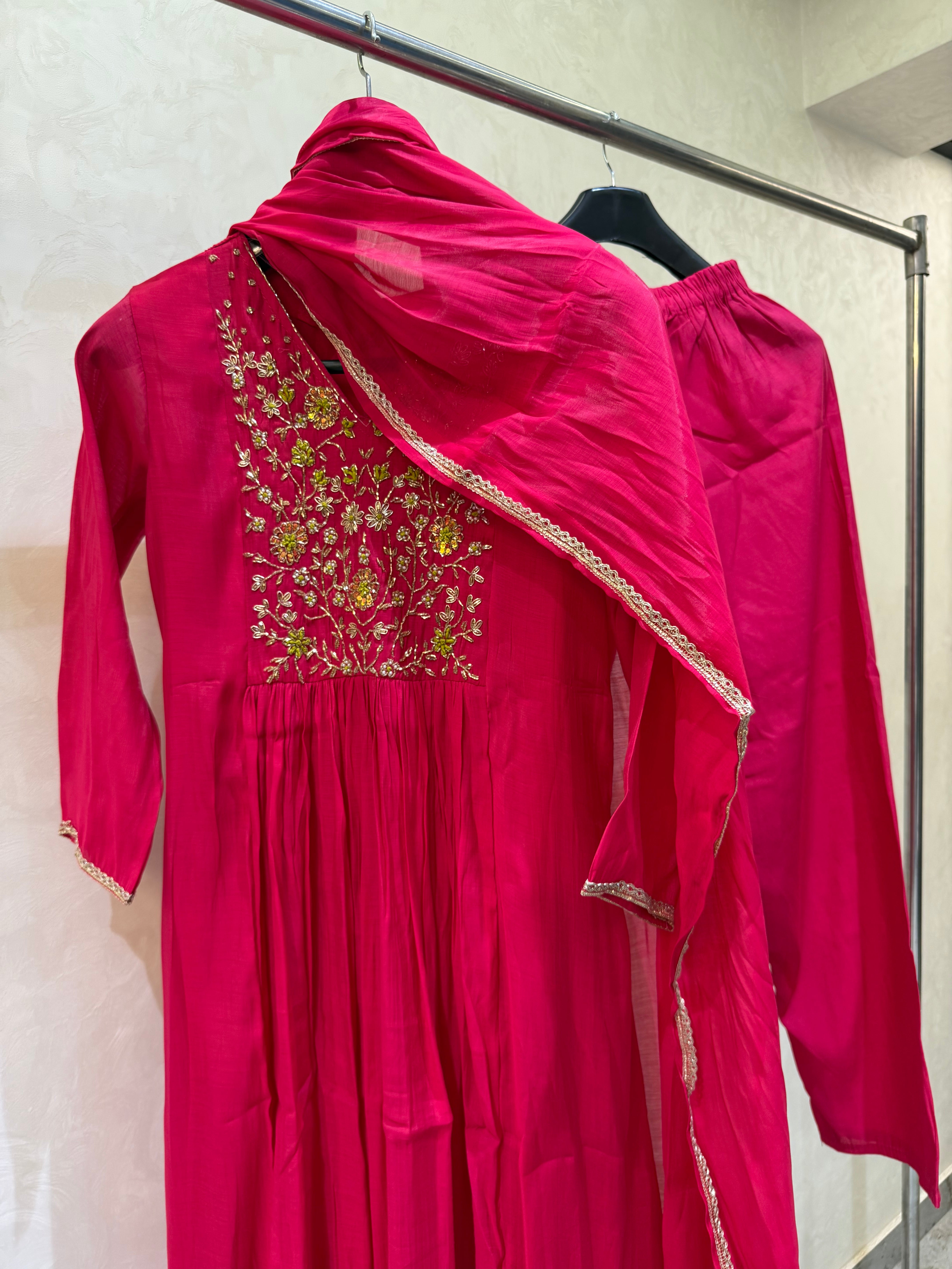 Rosé Noor Handcrafted Mul Chanderi Anarkali Set