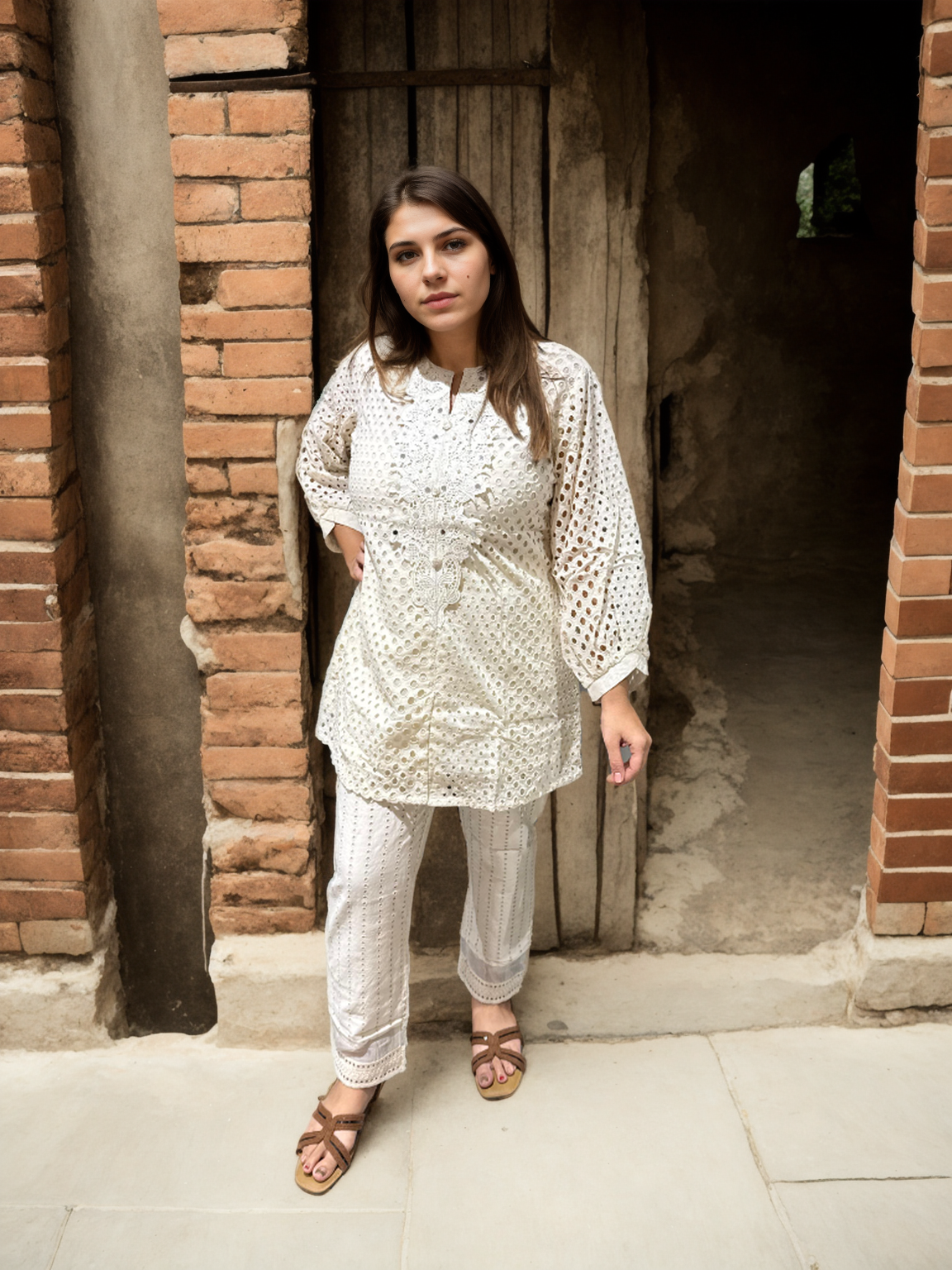 Safa White Cotton Coord Set with Embroidery & Pocket Pants |Signature Collection