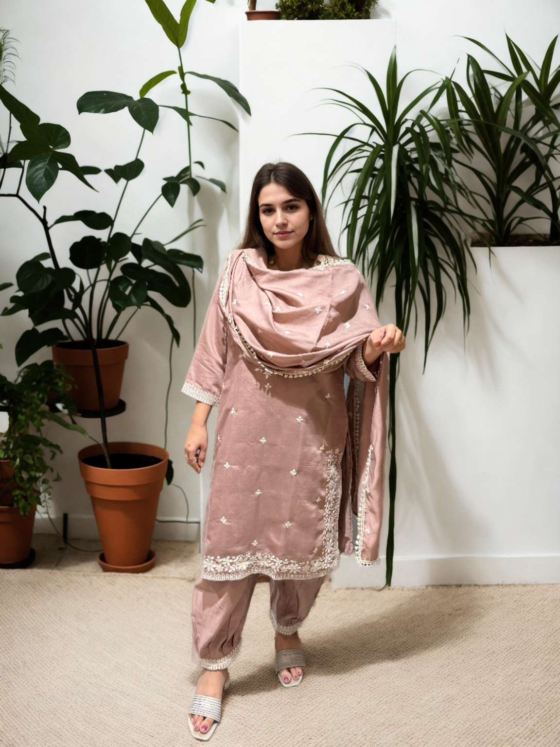 Patiala Suit Set with Hand-Embroidered Detailing & American Crepe Inner