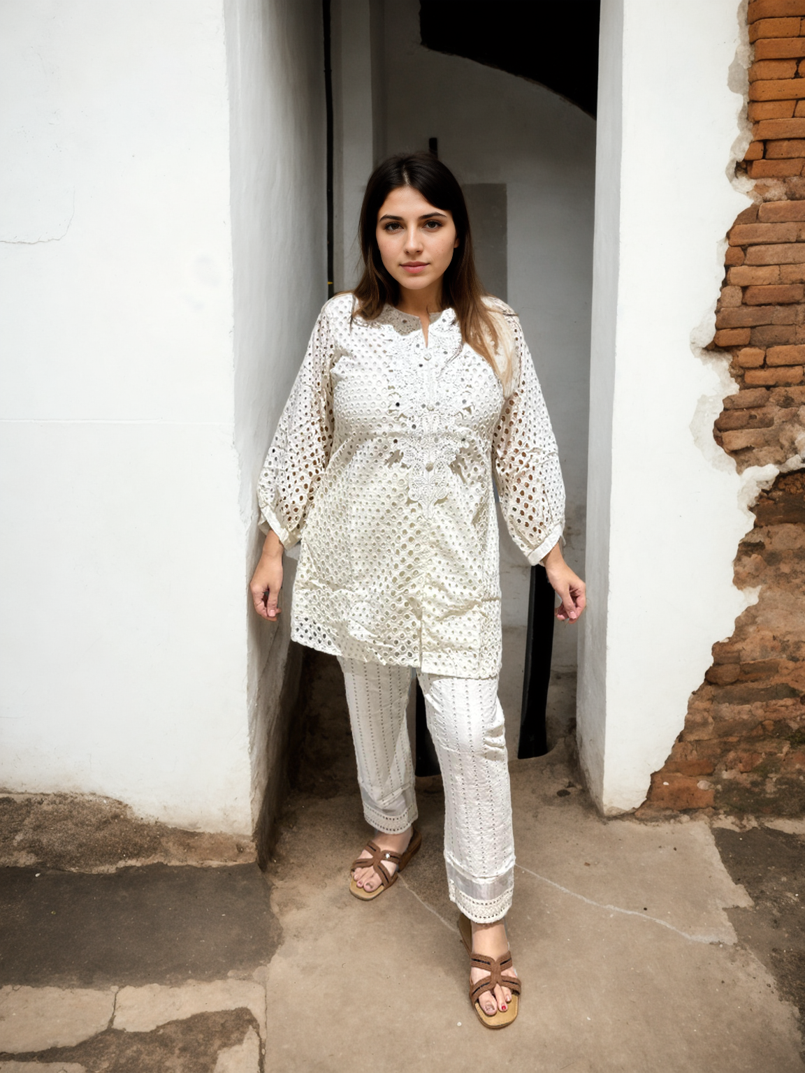 Safa White Cotton Coord Set with Embroidery & Pocket Pants |Signature Collection