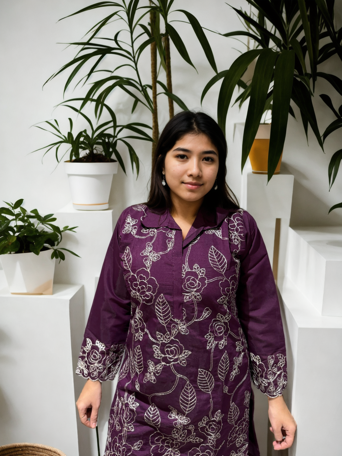 Dori Work Embroidered Coord Set – Roman Silk | Plum & Maroon