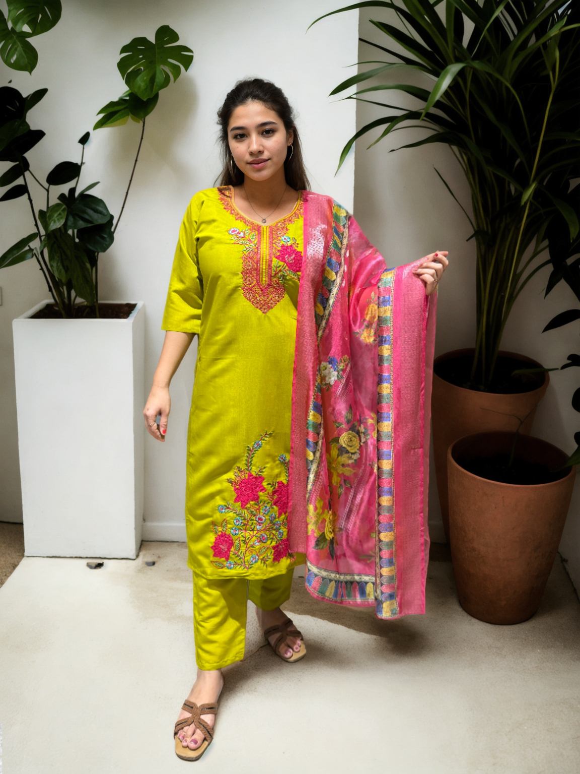 Roman Silk Patch Work Suit with Printed Organza Dupatta
