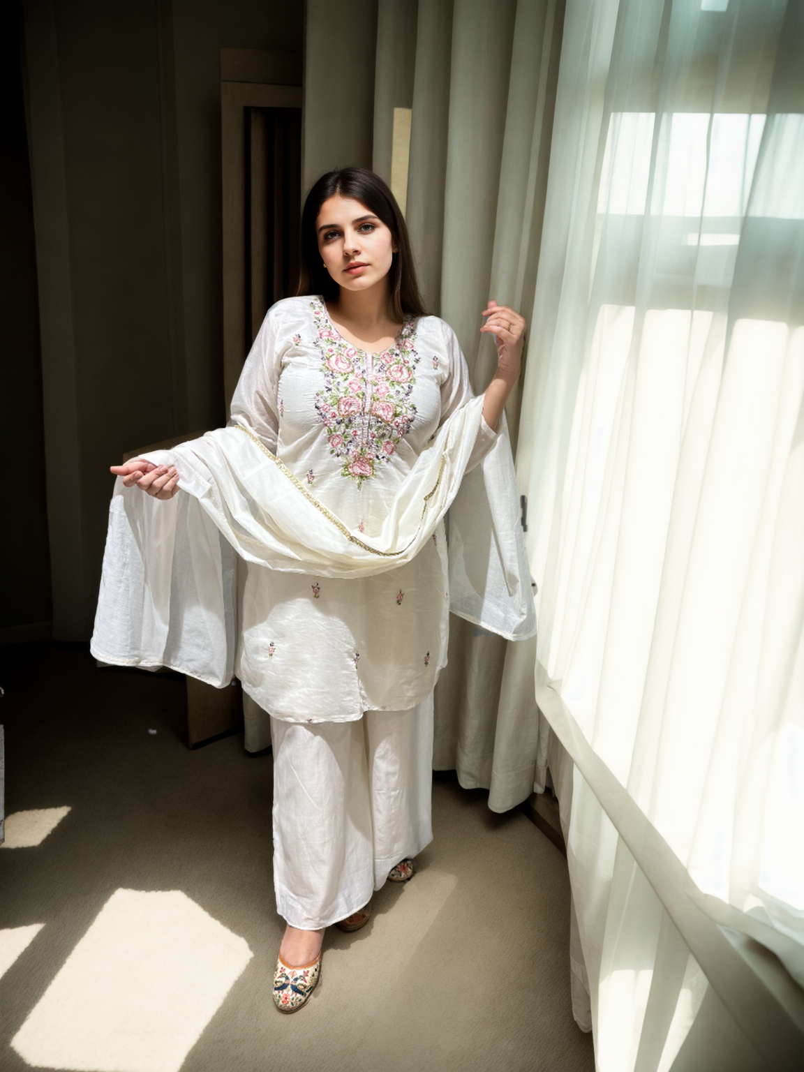 Bloom: Hand-Embroidered Mul Chanderi Suit Set