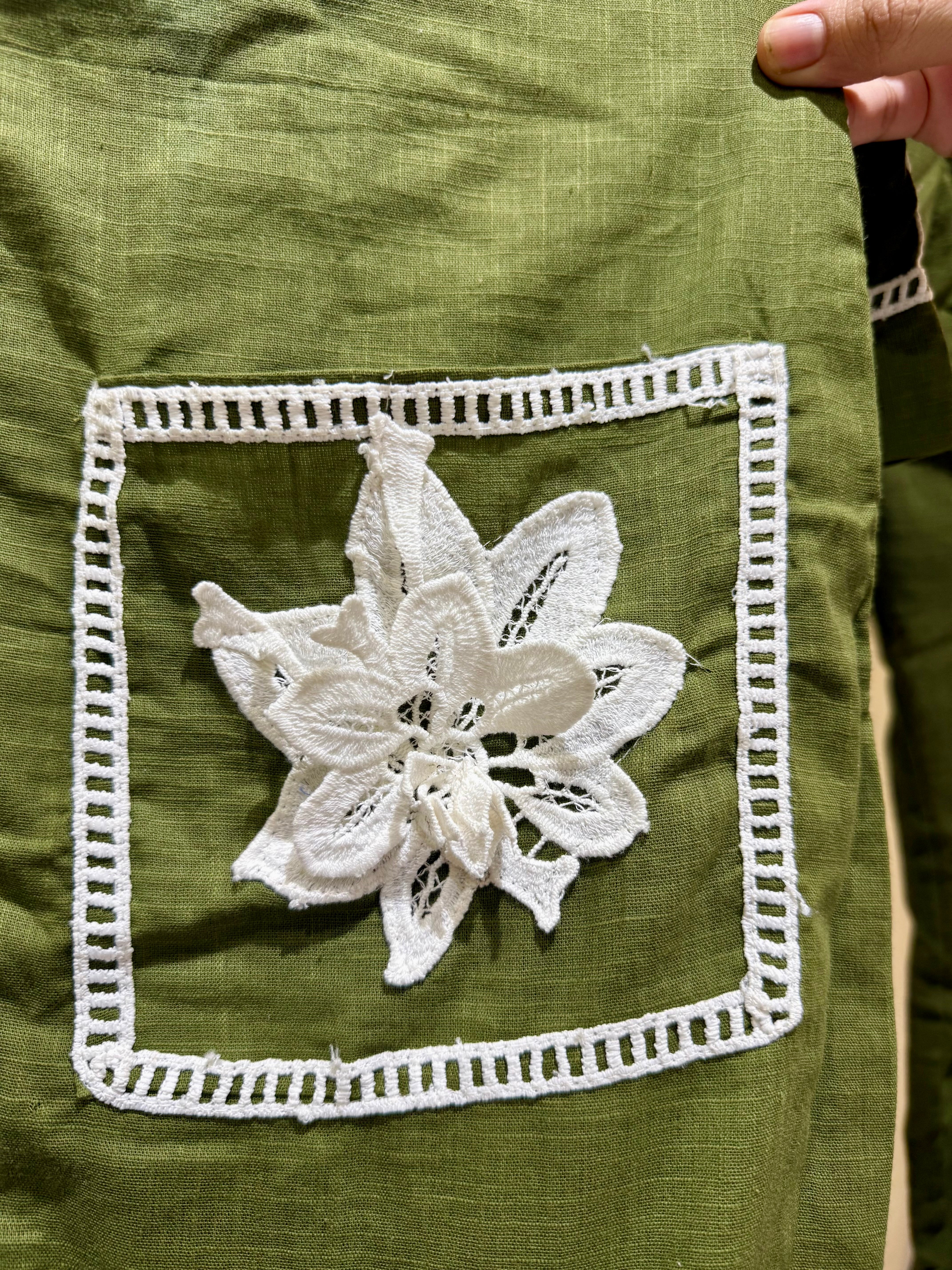 The Olive Aura: Handcrafted Khadi Cotton Co-ord Set with Lace Detailing
