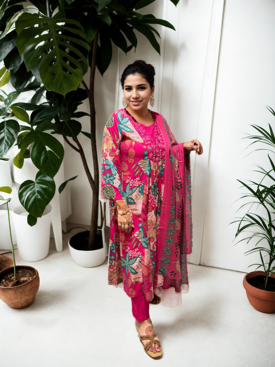 Cotton Ghera 3-Piece Suit Set with Embroidered Neck