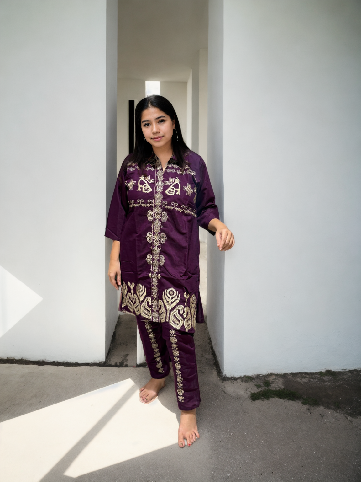 Regal Embroidered Coord Set in Roman Silk – Wine & Maroon Shades