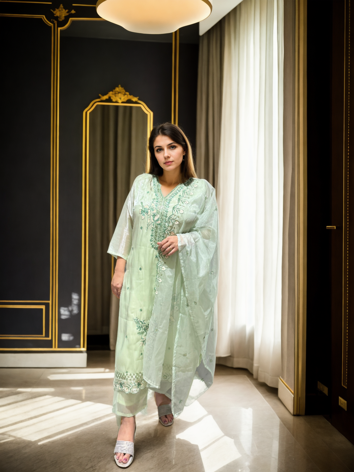 Charming Pastel Embroidered Suit Set for Festive Wear
