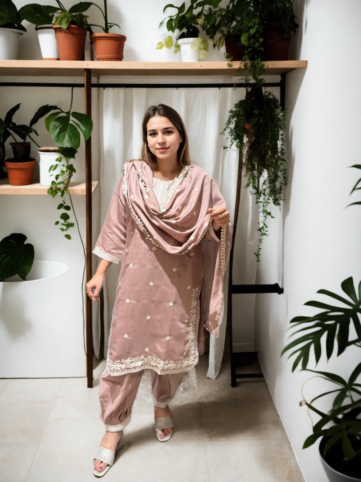 Patiala Suit Set with Hand-Embroidered Detailing & American Crepe Inner