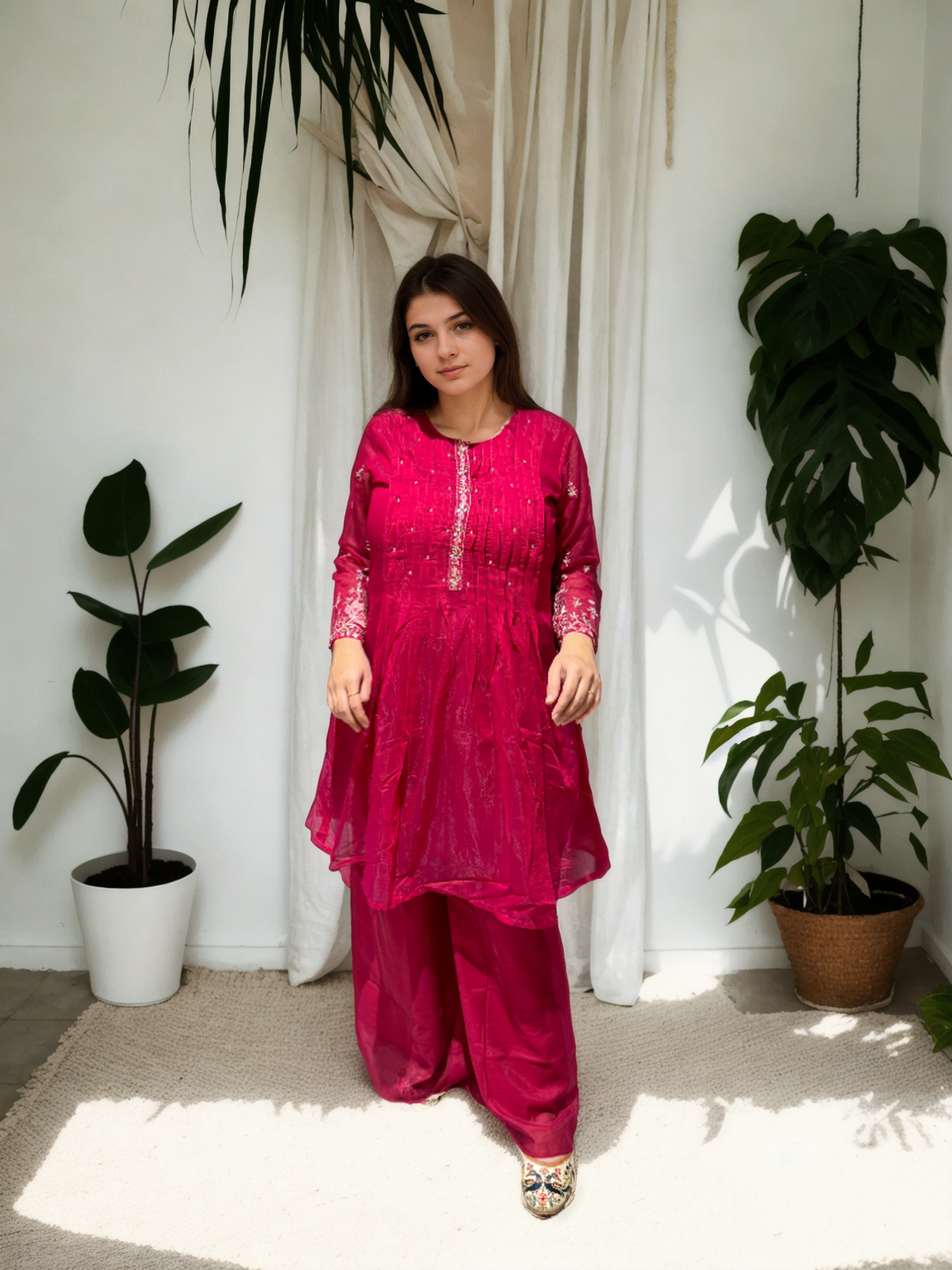 Rani Pink Mul Chanderi Kurta Set – Signature Collection