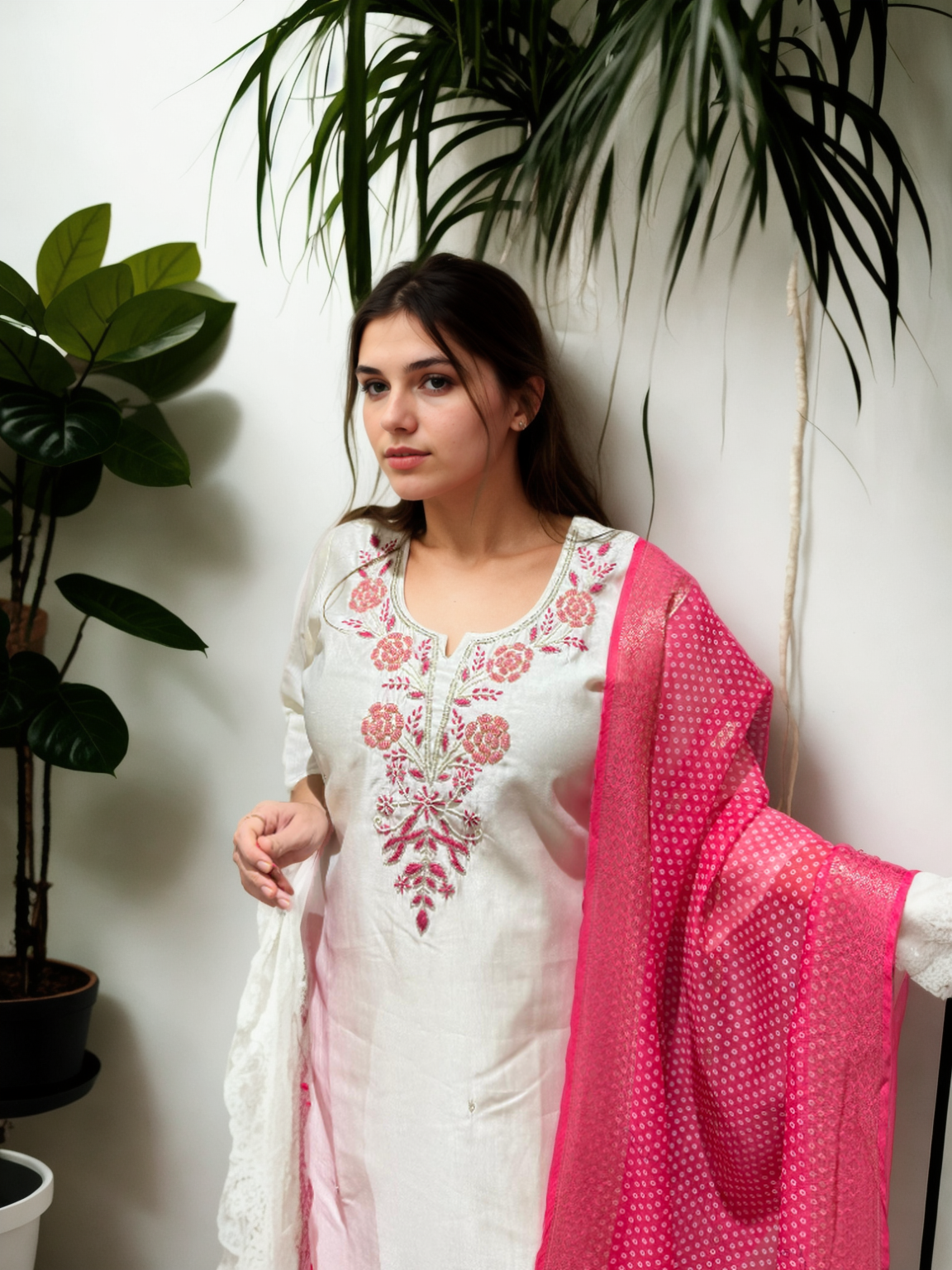 Roman Silk Handwork Suit Set with Bandhani Organza Dupatta (M to 5XL)