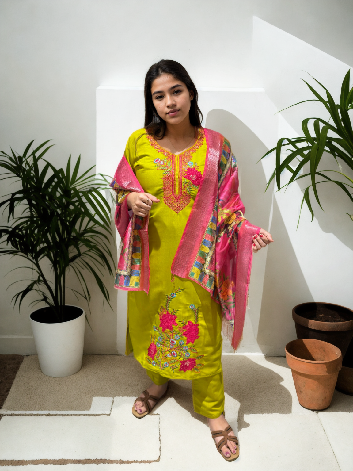 Roman Silk Patch Work Suit with Printed Organza Dupatta
