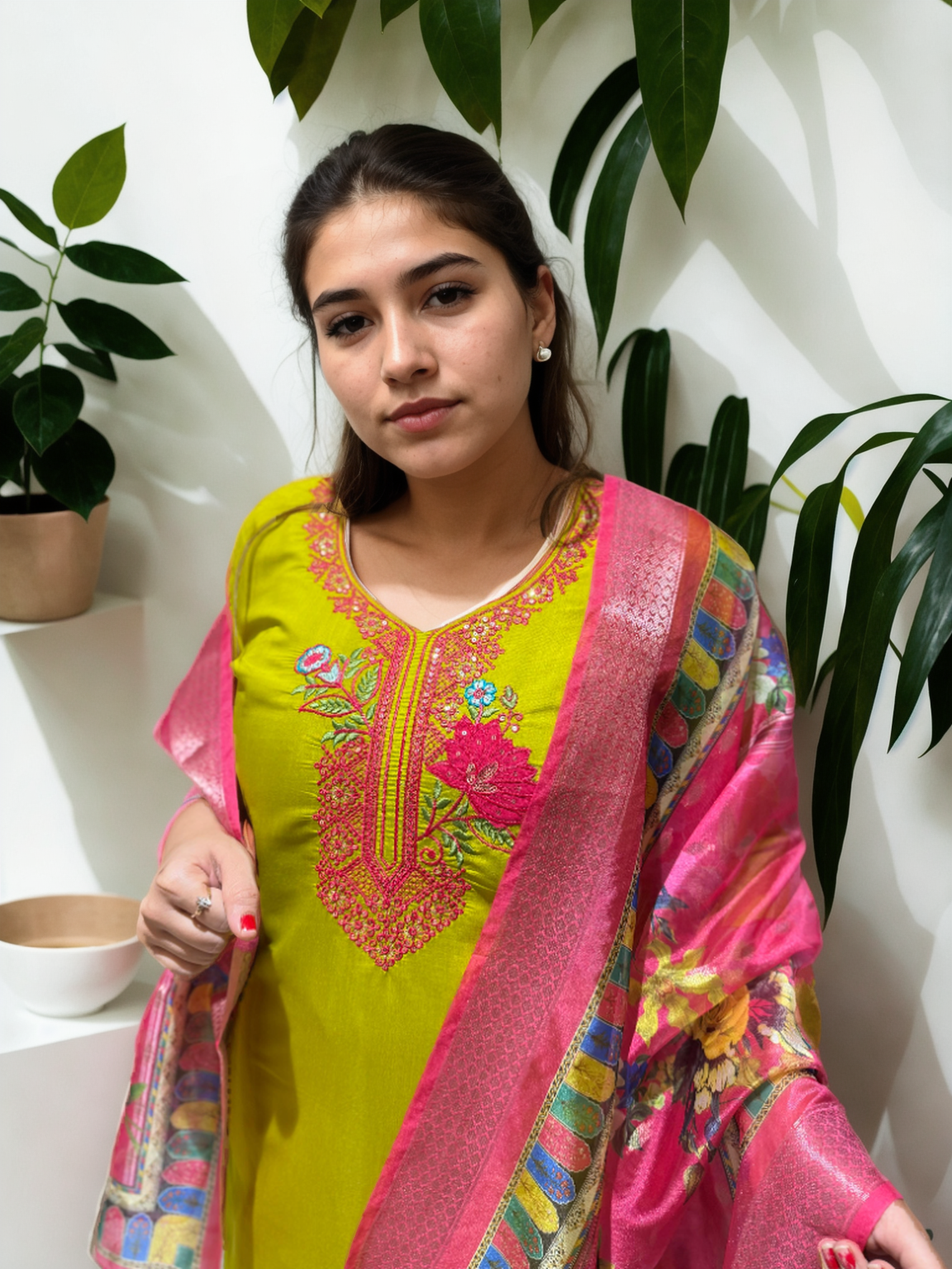 Roman Silk Patch Work Suit with Printed Organza Dupatta