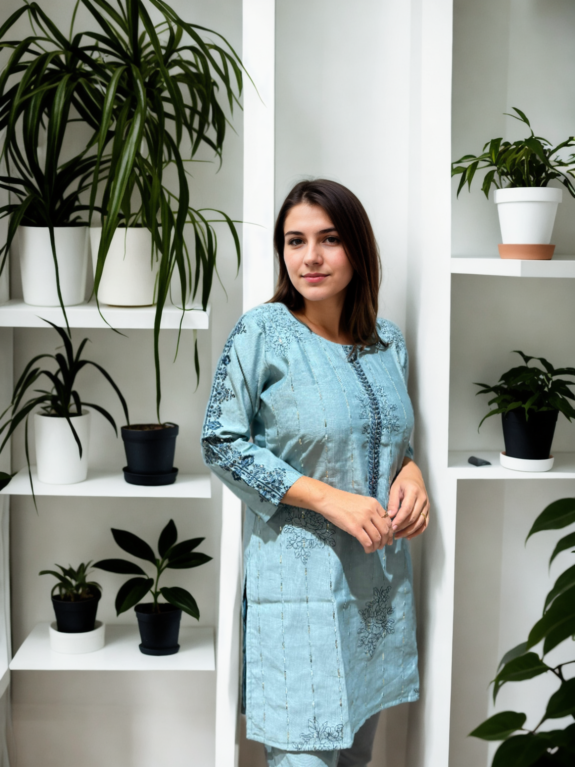 Berlin silk Blue Embroidered Coord Set