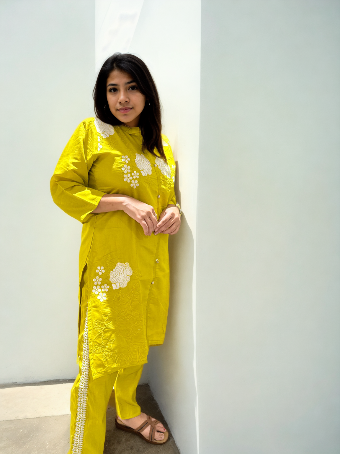 Golden & Emerald Bloom Embroidered Coord Sets