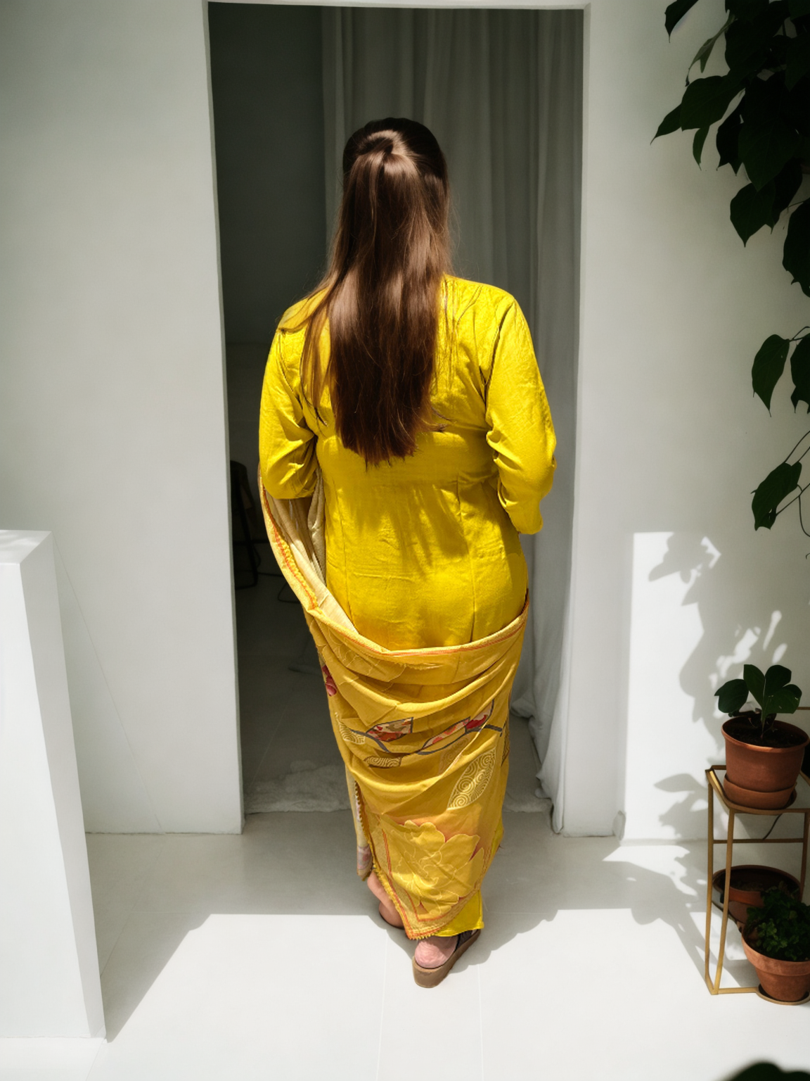 Mustard Yellow Cotton Suit with Digital Embroidery & Printed Dupatta | Signature Collection