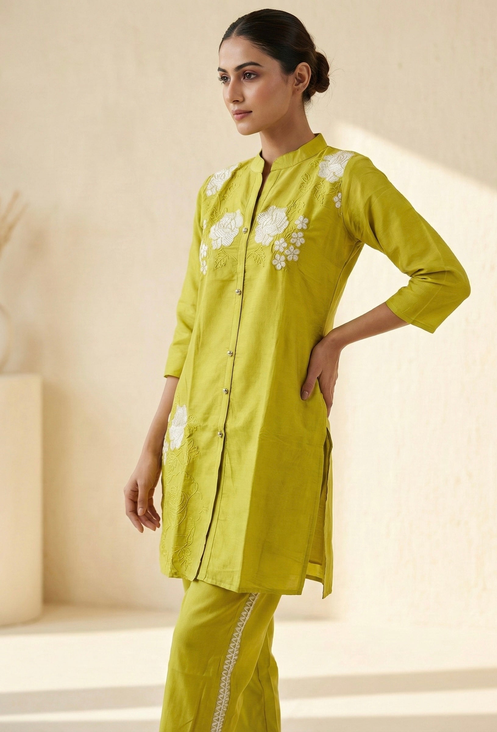 Golden & Emerald Bloom Embroidered Coord Sets