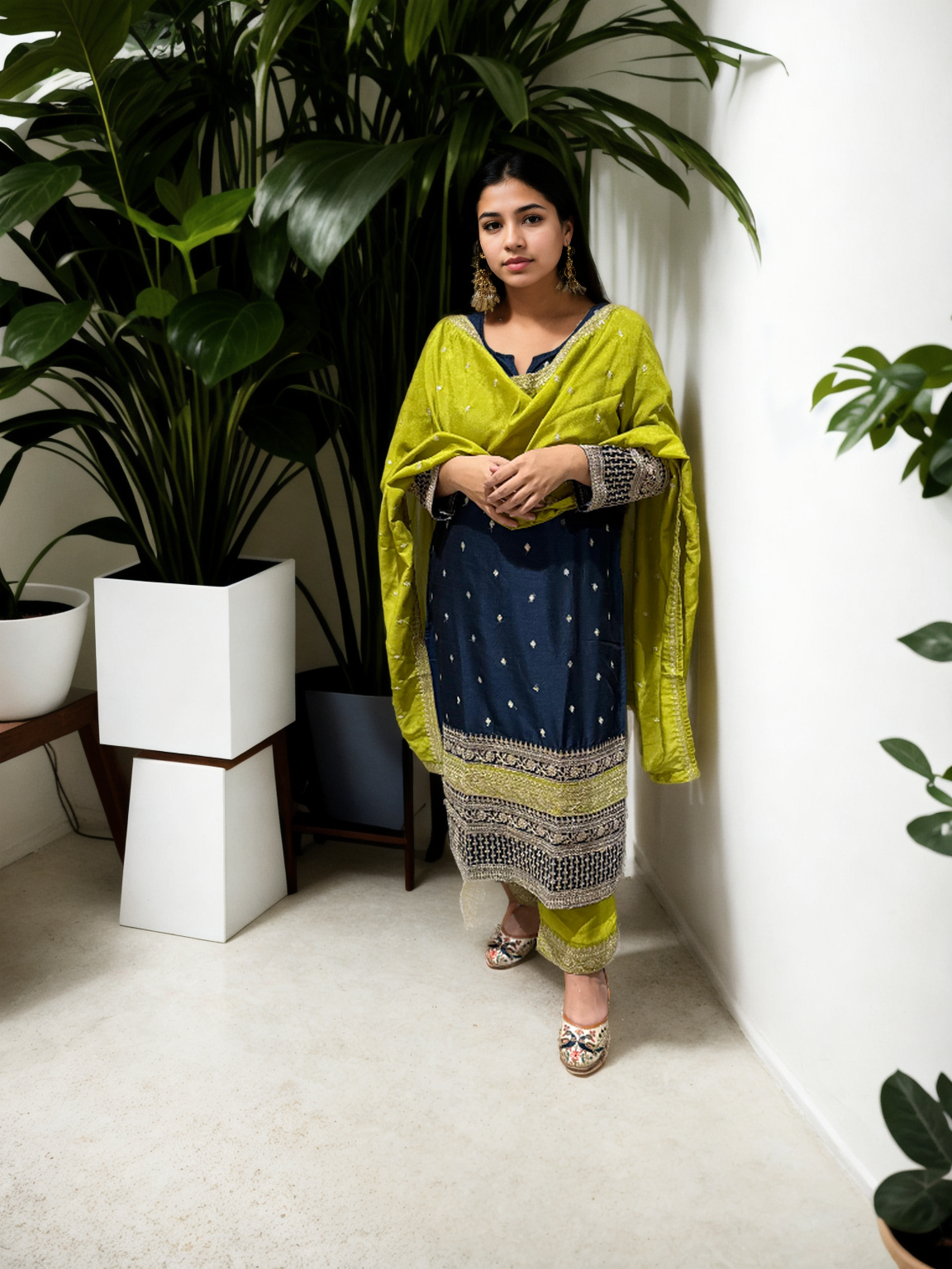 Vichitra Silk Suit Set with Embellished Kurta & Matching Dupatta – Dual Shades