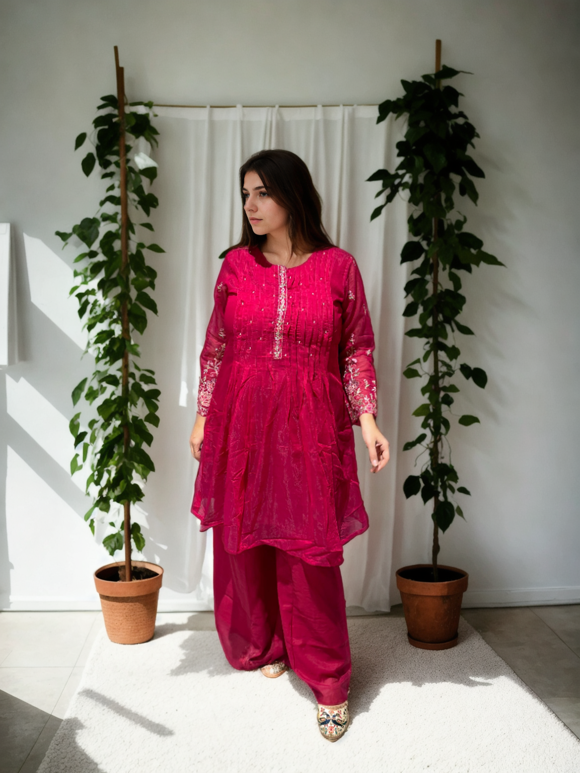 Rani Pink Mul Chanderi Kurta Set – Signature Collection