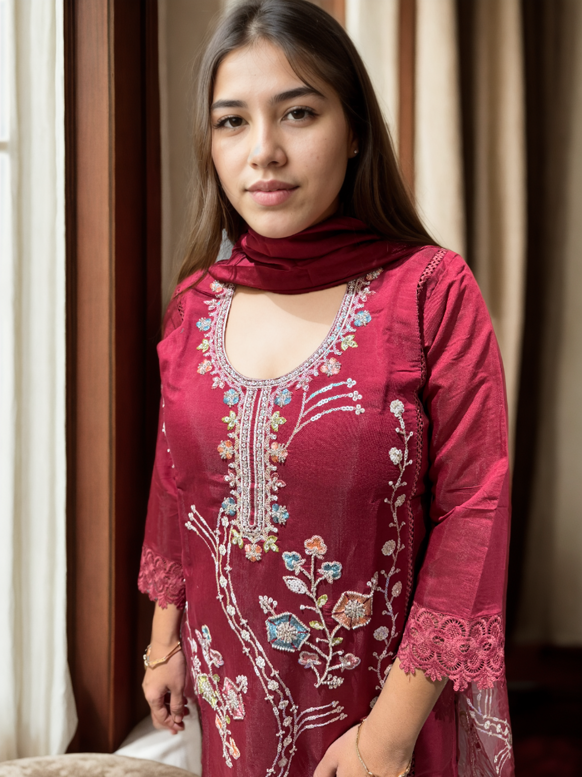 Elegant Beaded Suit Set in Roman Silk – 3 Stunning Shades