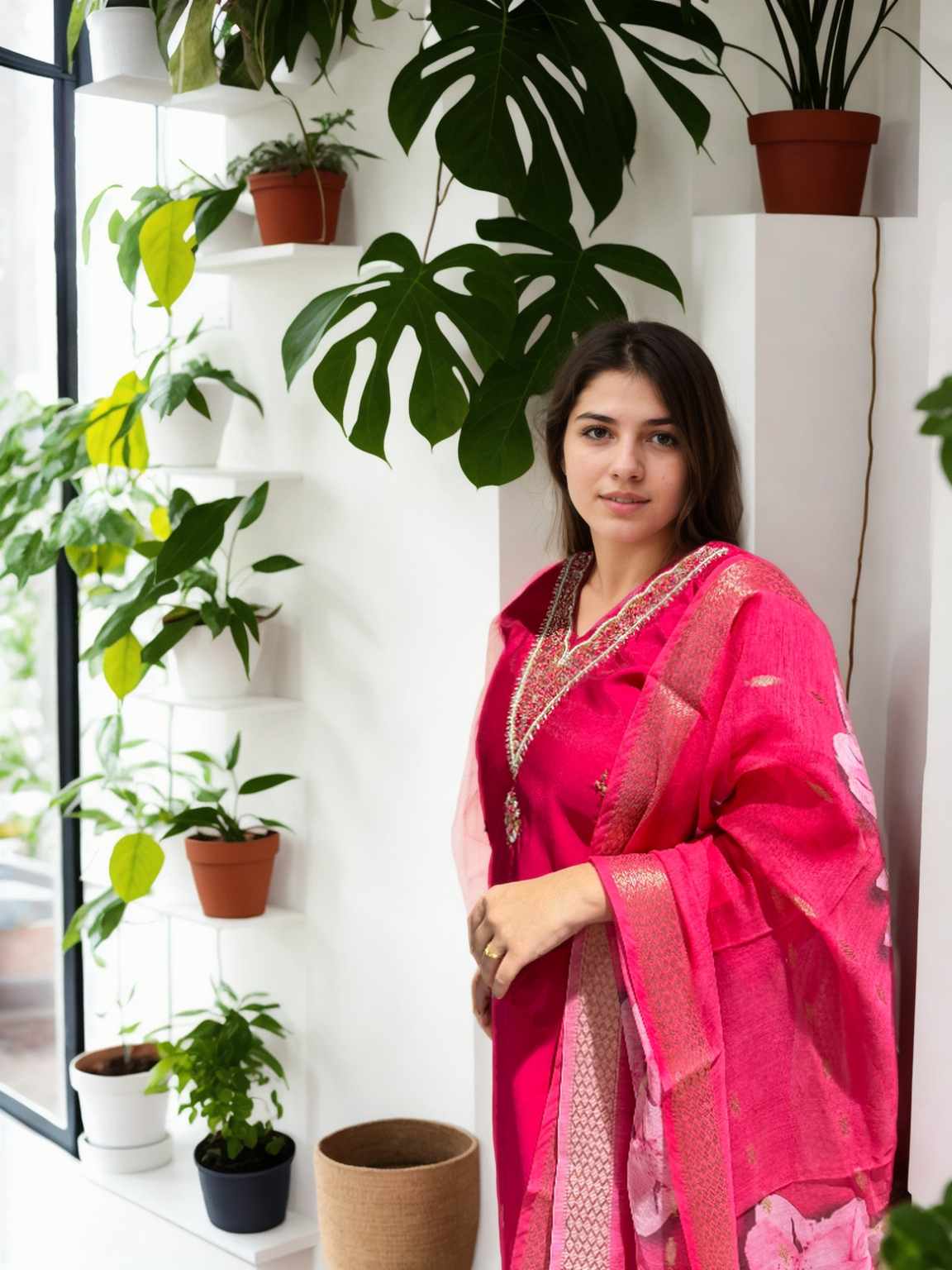 Elegant Roman Silk Suit Set with Handwork – 3 Colours | V-Neck | Chanderi Dupatta