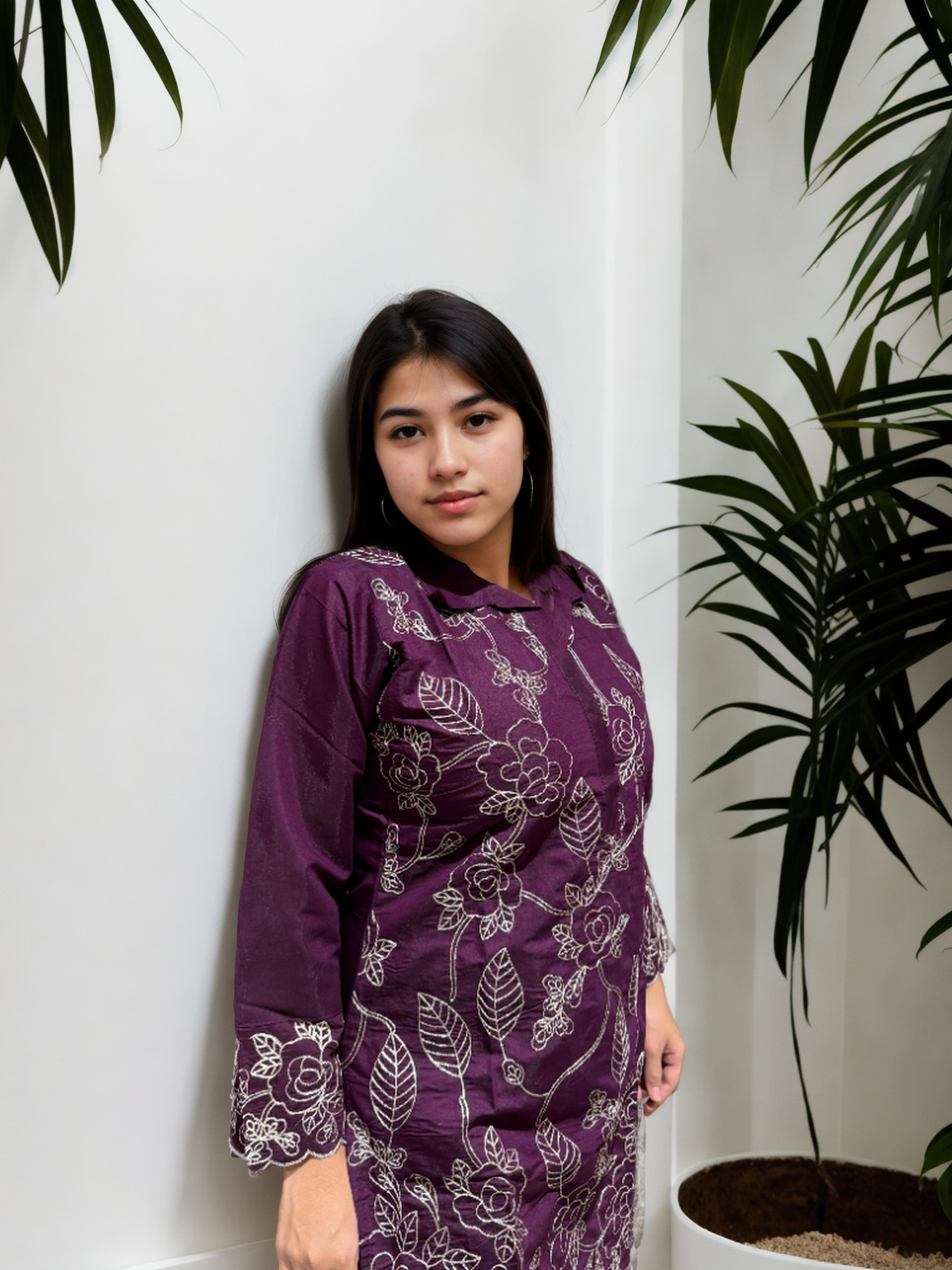 Dori Work Embroidered Coord Set – Roman Silk | Plum & Maroon