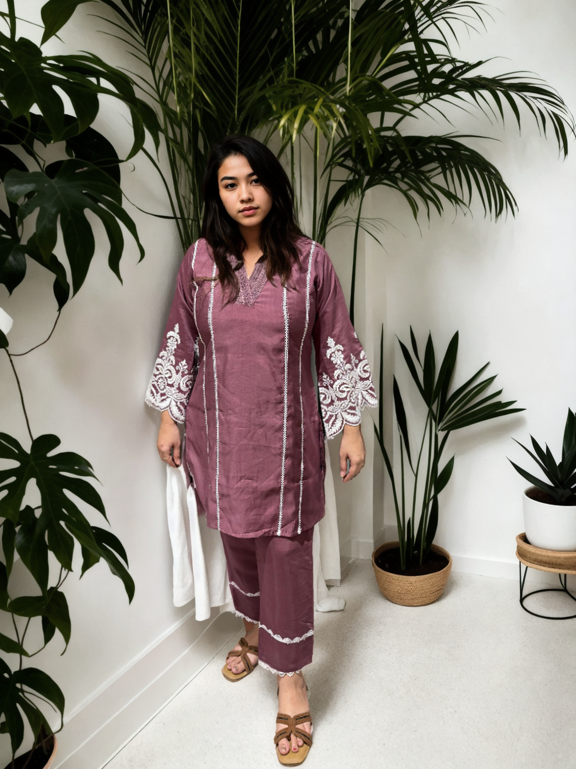 Pakistani-Style Roman Silk Coord Set with Intricate Embroidery