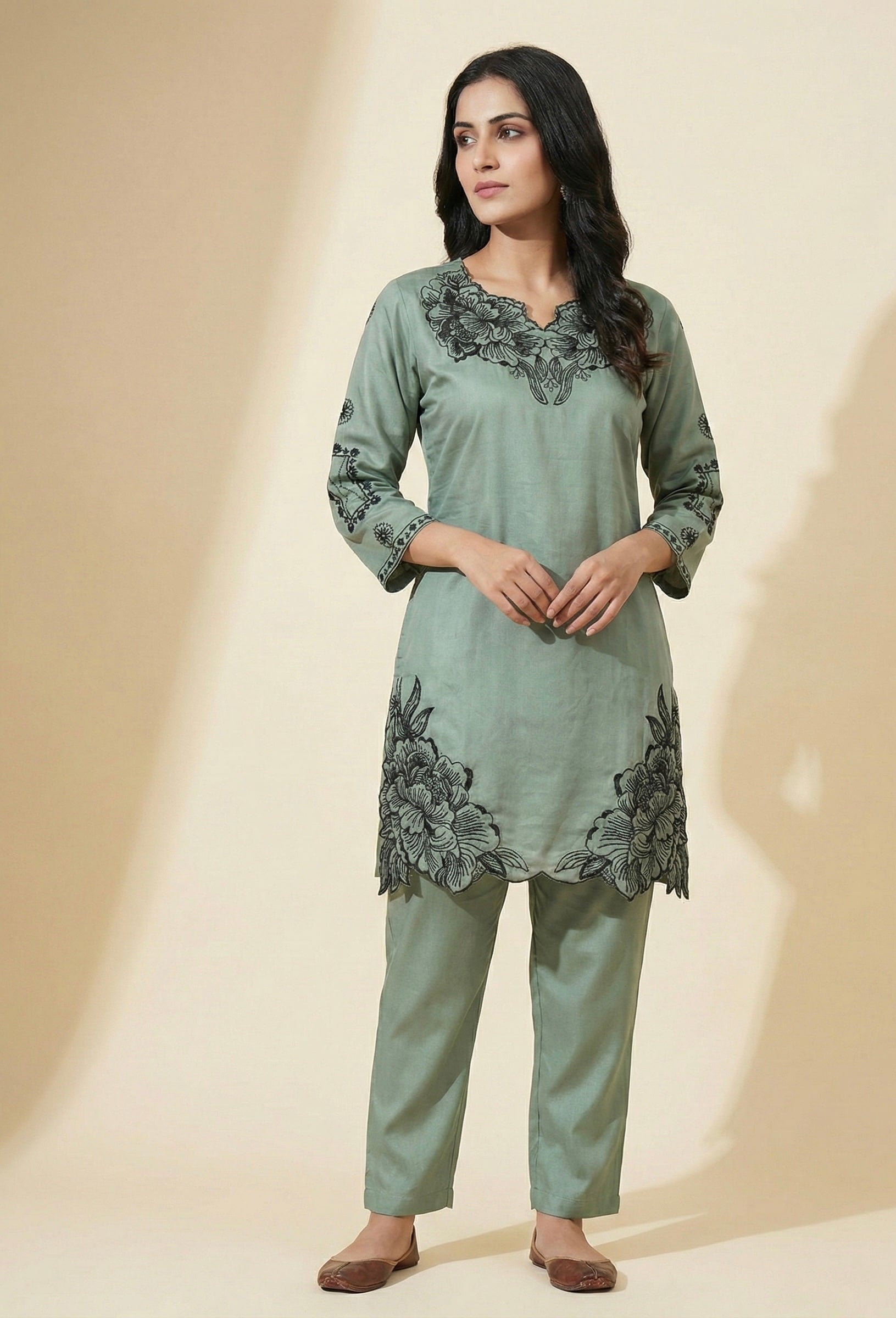 Elegant Floral Embroidered Coord Set