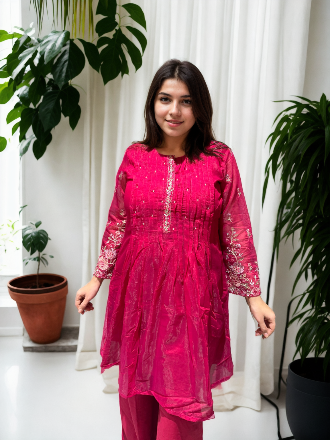 Rani Pink Mul Chanderi Kurta Set – Signature Collection