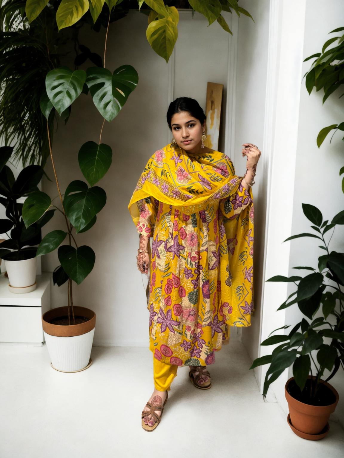 Cotton Ghera 3-Piece Suit Set with Embroidered Neck