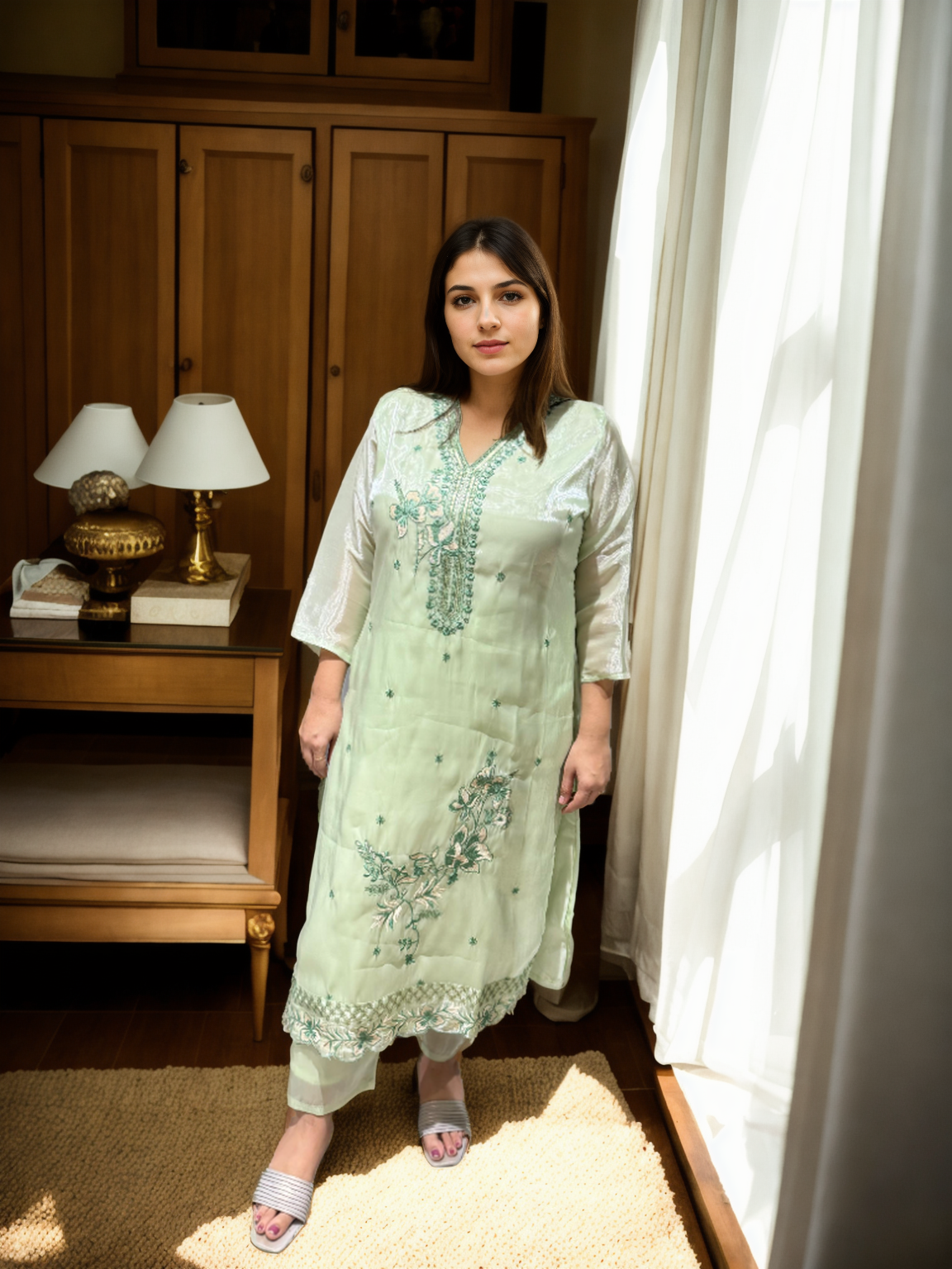 Charming Pastel Embroidered Suit Set for Festive Wear