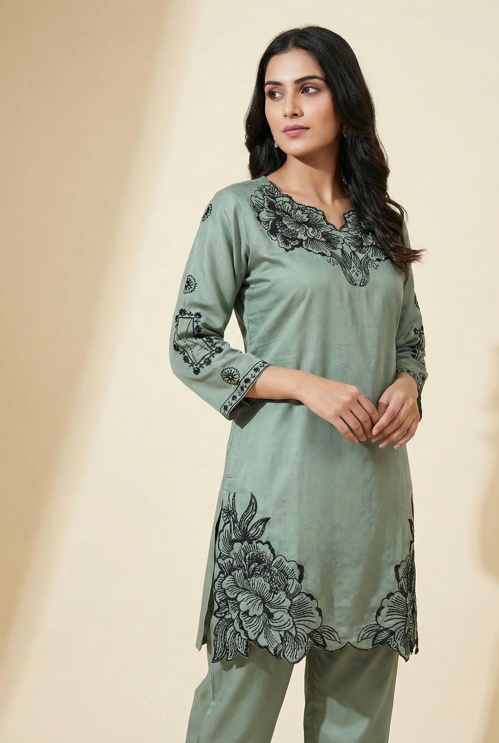 Elegant Floral Embroidered Coord Set