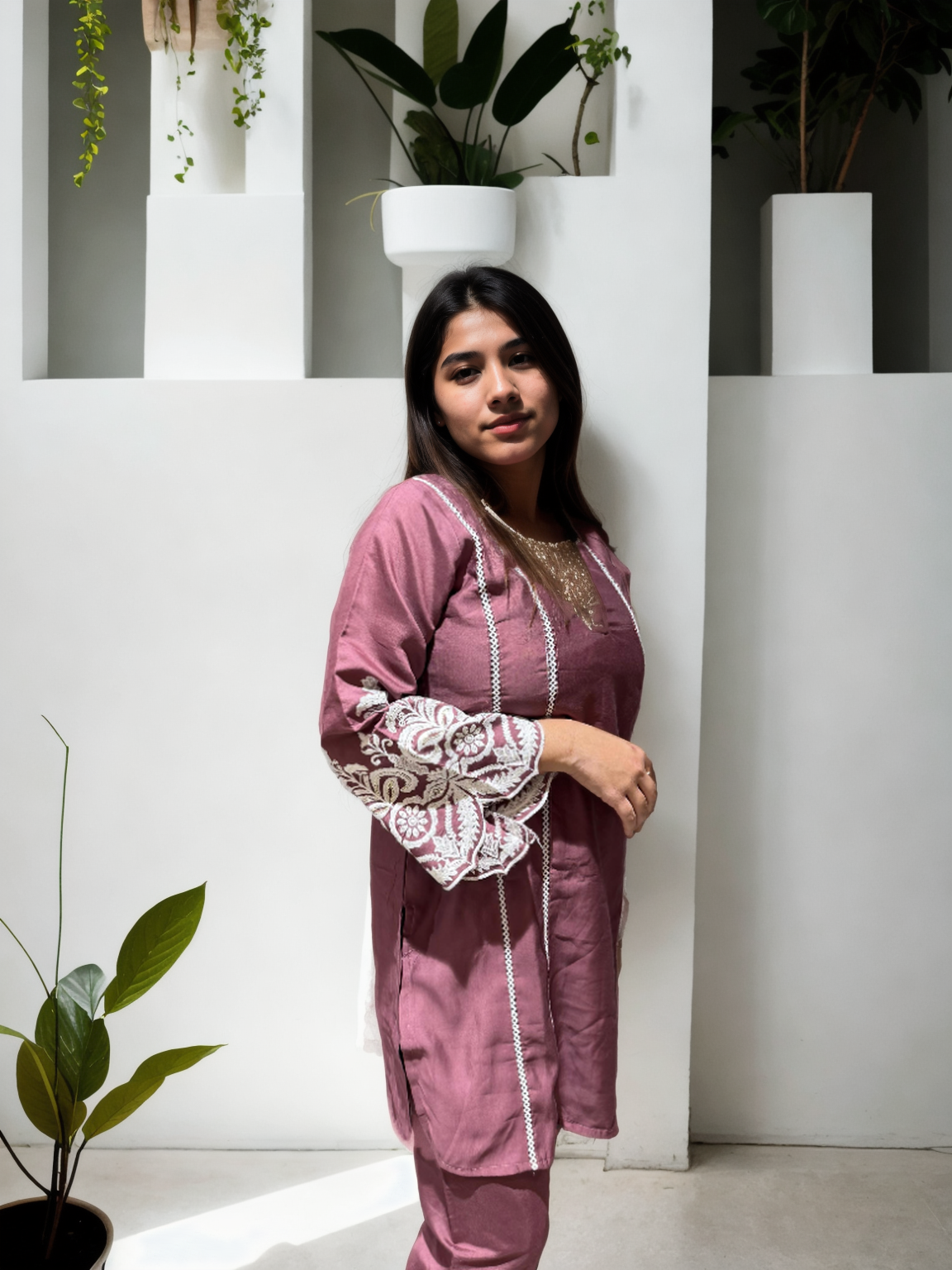 Pakistani-Style Roman Silk Coord Set with Intricate Embroidery