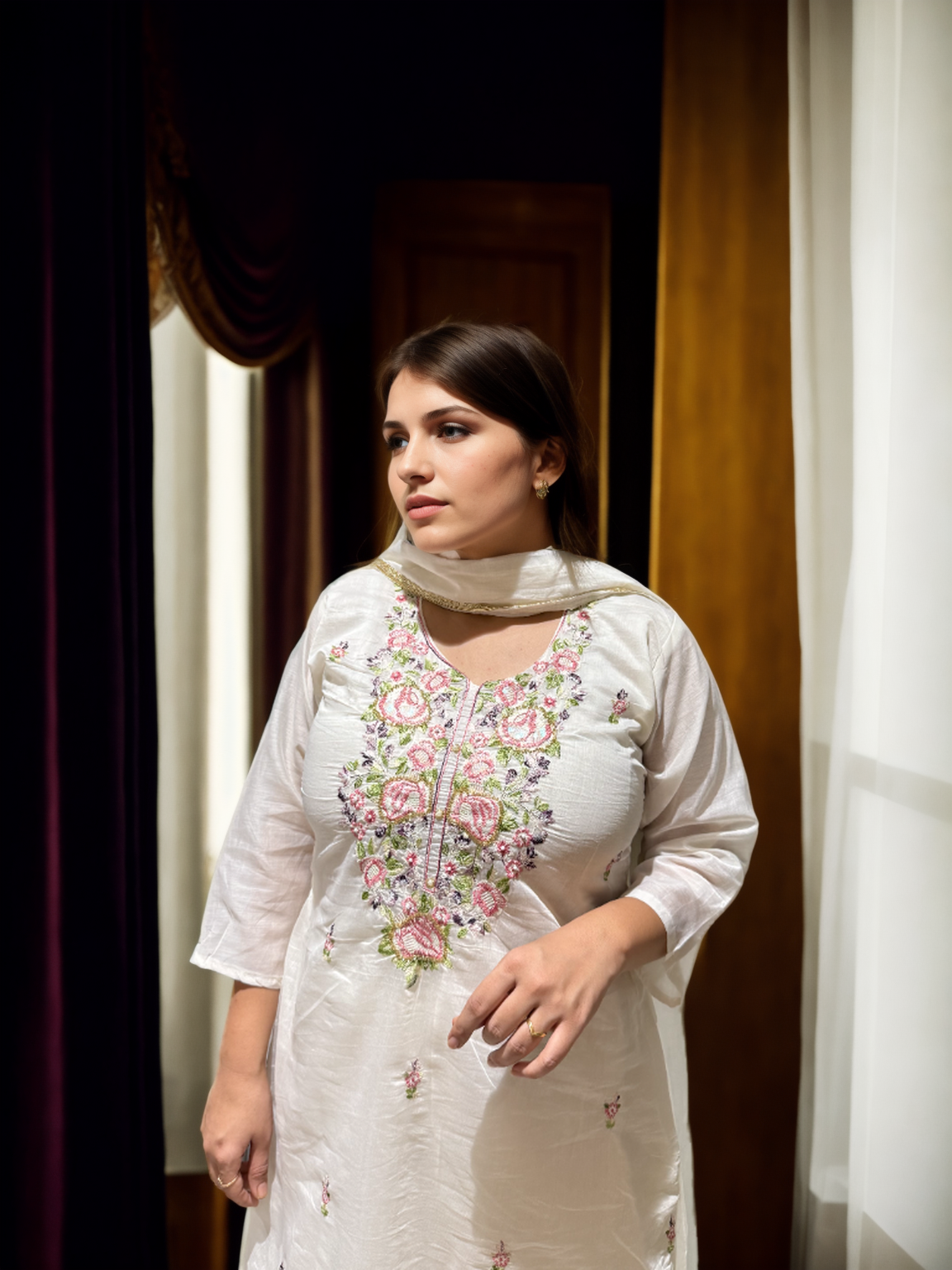 Bloom: Hand-Embroidered Mul Chanderi Suit Set