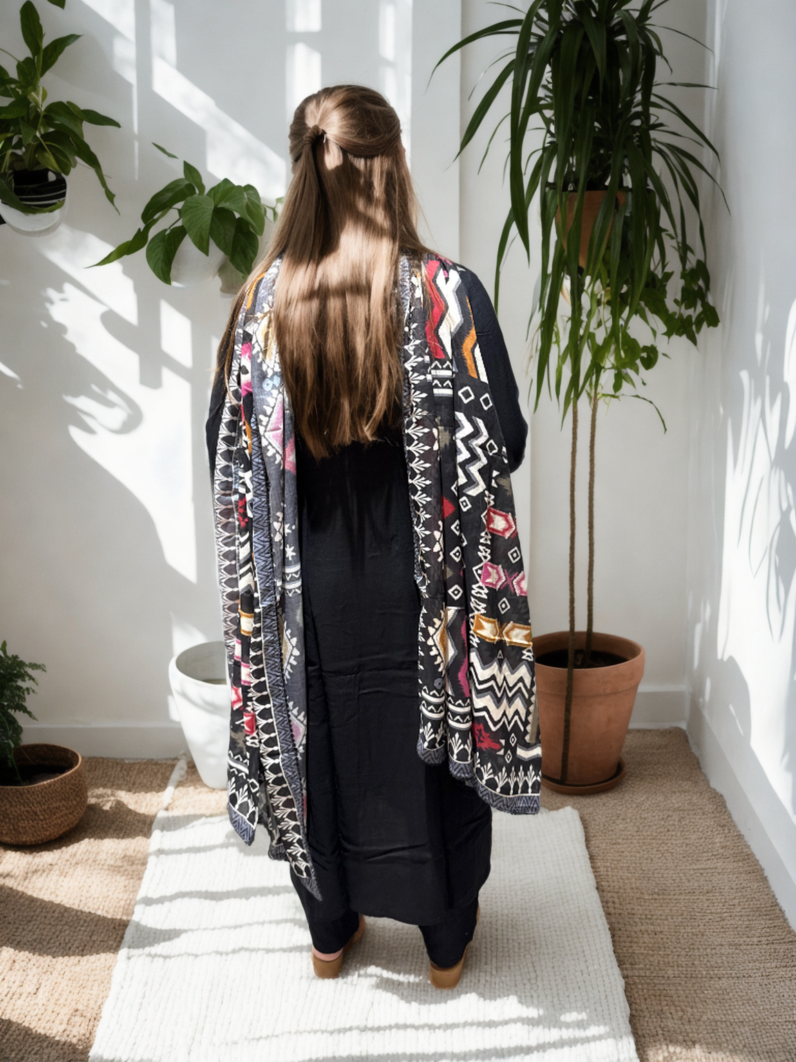 Midnight Bloom Cotton Suit Set with Digital Embroidery | Signature Collection